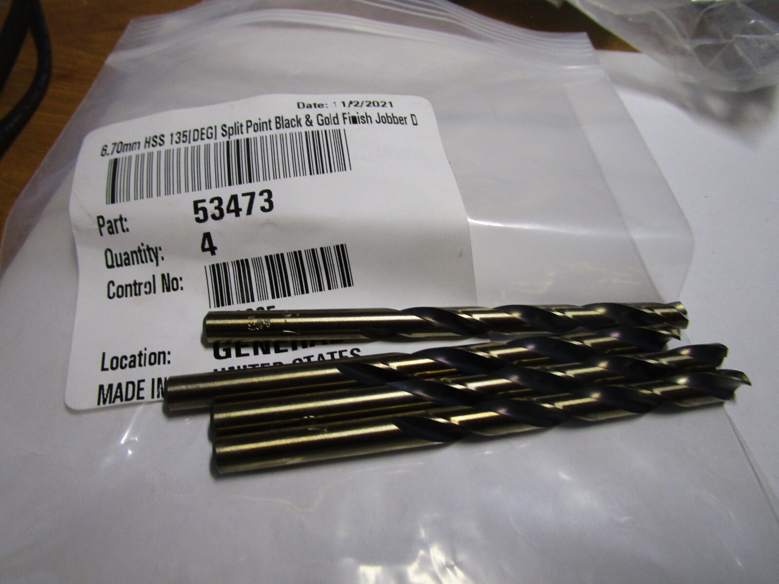 6.70mm HSS 135° Split Point Black and Gold Finish Jobber Drill QTY 4