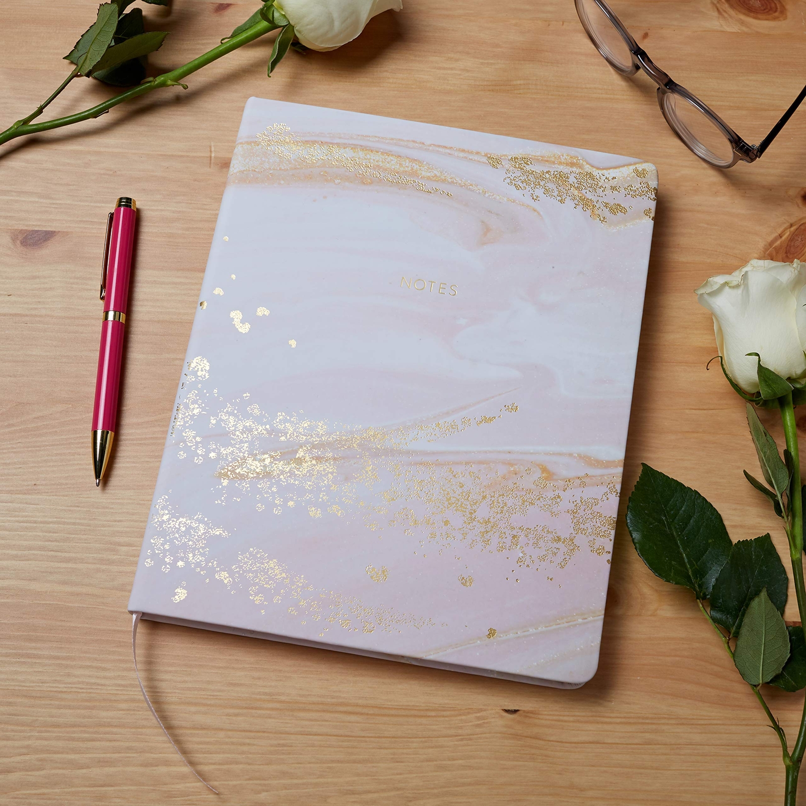Eccolo 8×10 Pink Marble Hardcover Journal 256 Pages Lay Flat Design