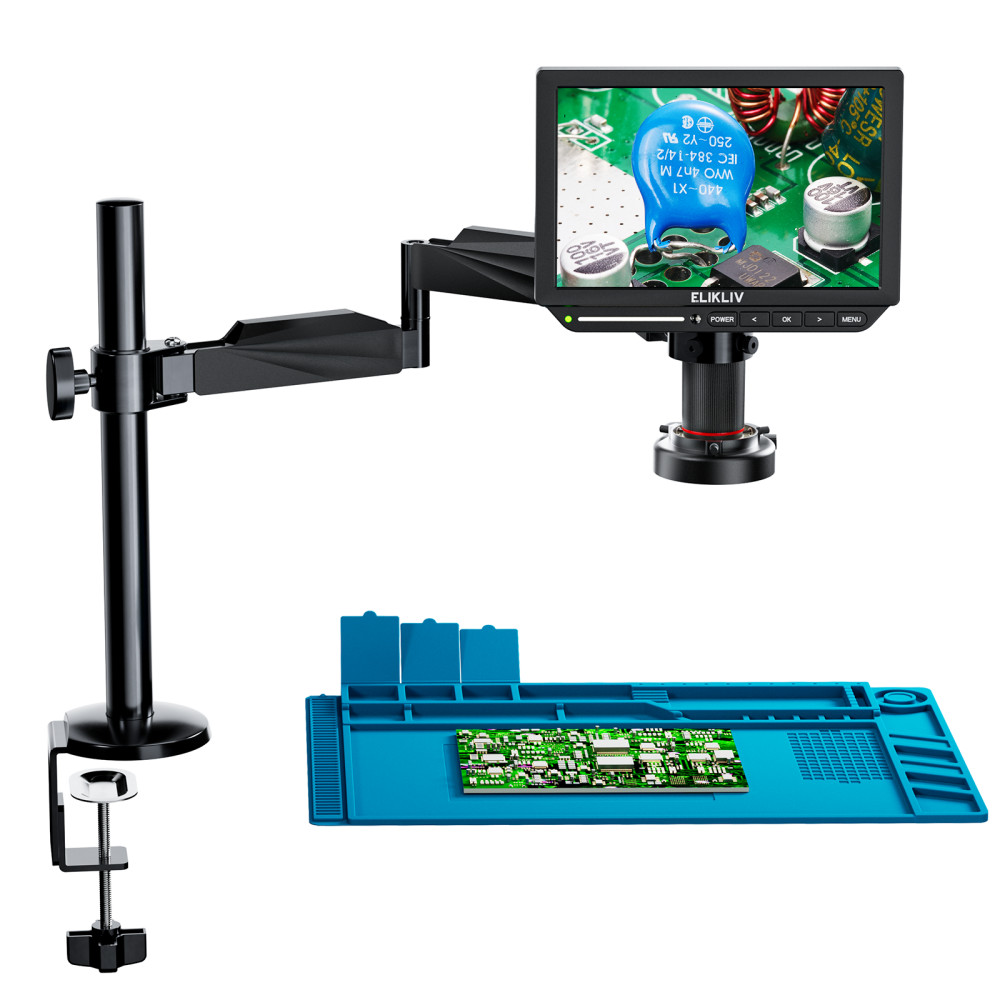 Elikliv 4K Soldering Digital Microscope 52MP 10.1″ HDMI with 360° Flex Arm Stand
