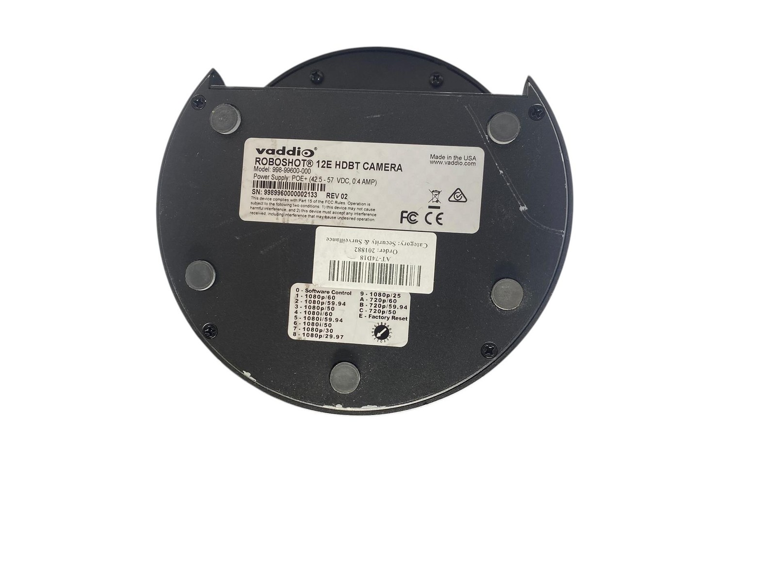 VADDIO 998-99600-000 ROBOSHOT 12E HDBT Camera – Black