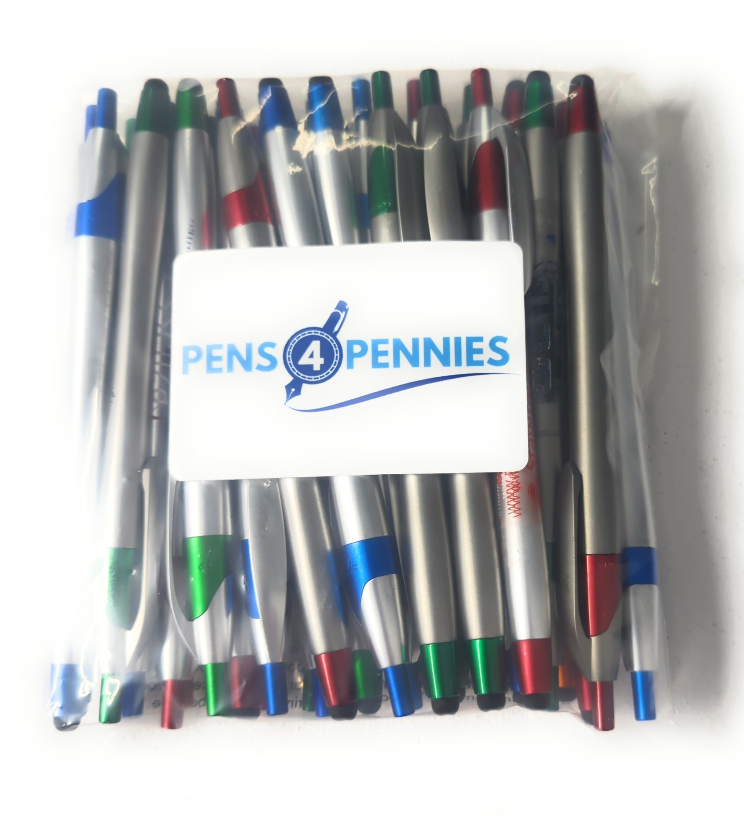 30 Misprint Stylus Tip Click Pens JAVALINA CHROME Hub Pen Lot MIXED COLORS