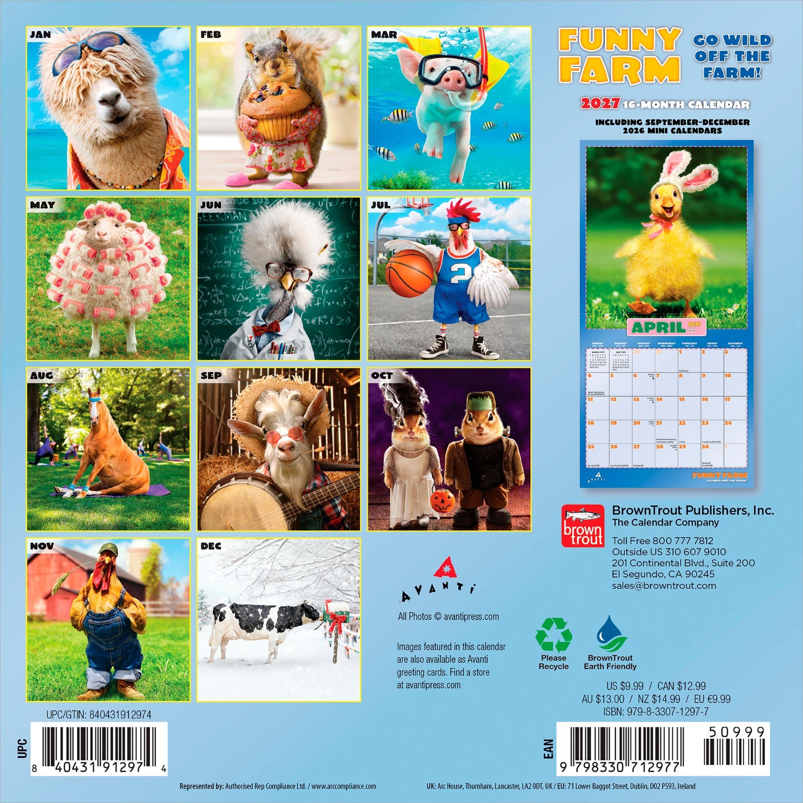 Avanti Funny Farm OFFICIAL | 2027 7×14″ (Hanging) Monthly Mini Wall Calendar