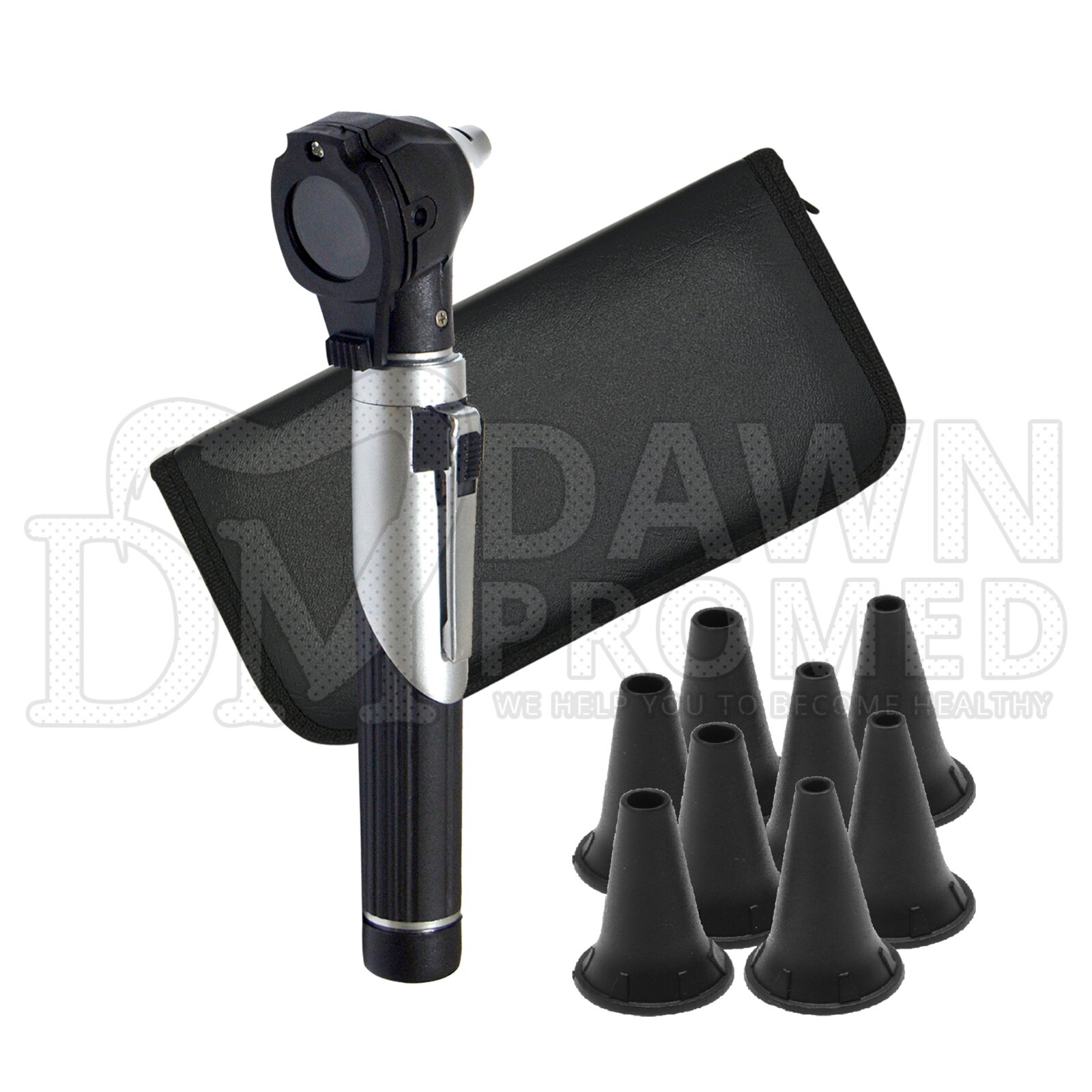 Fiber Optic Otoscope & Ophthalmoscope Examination LED Diagnostic ENT Set (Black)