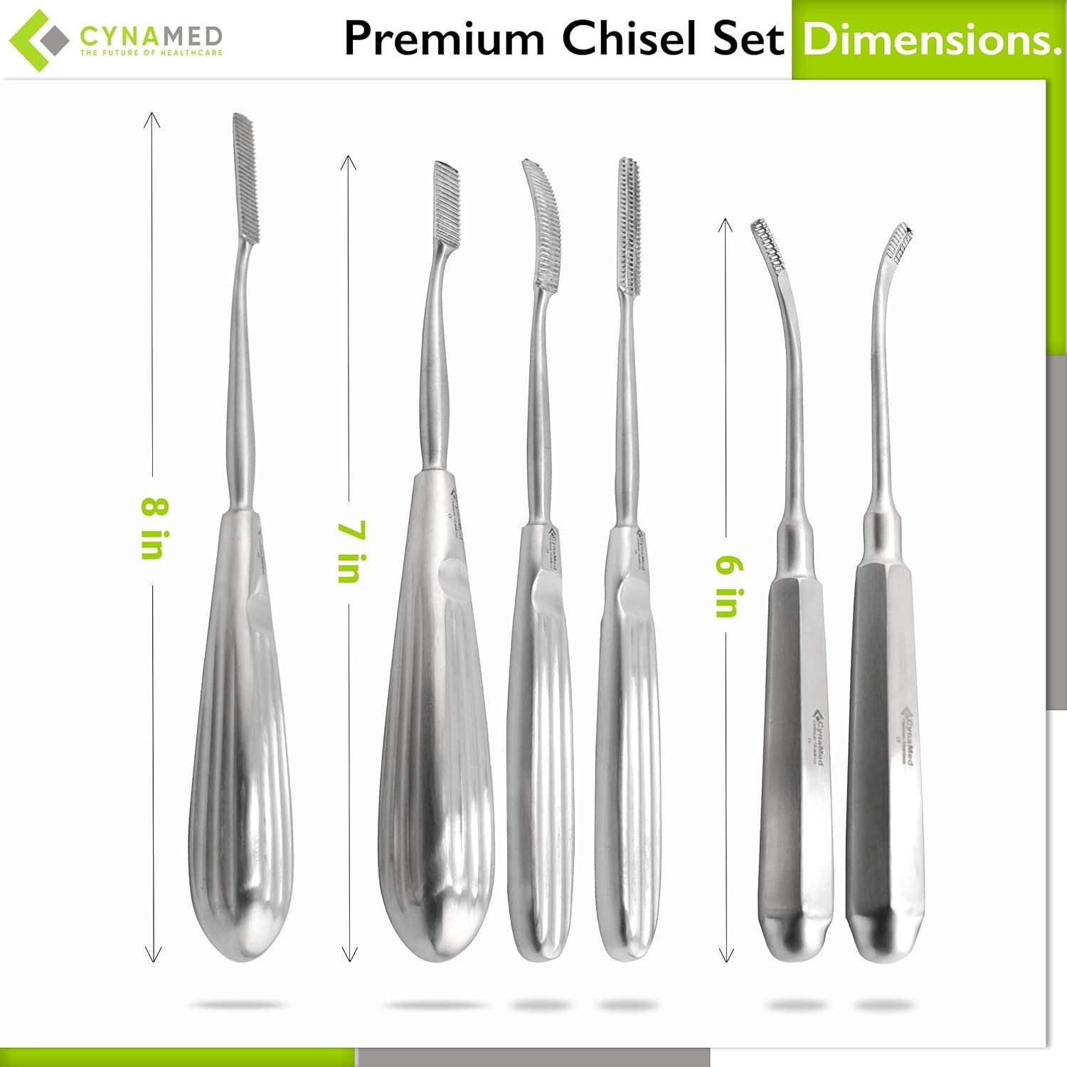 Cynamed Set of 6 Bone Files & Chisels-High Precision Surgical Instruments Dental