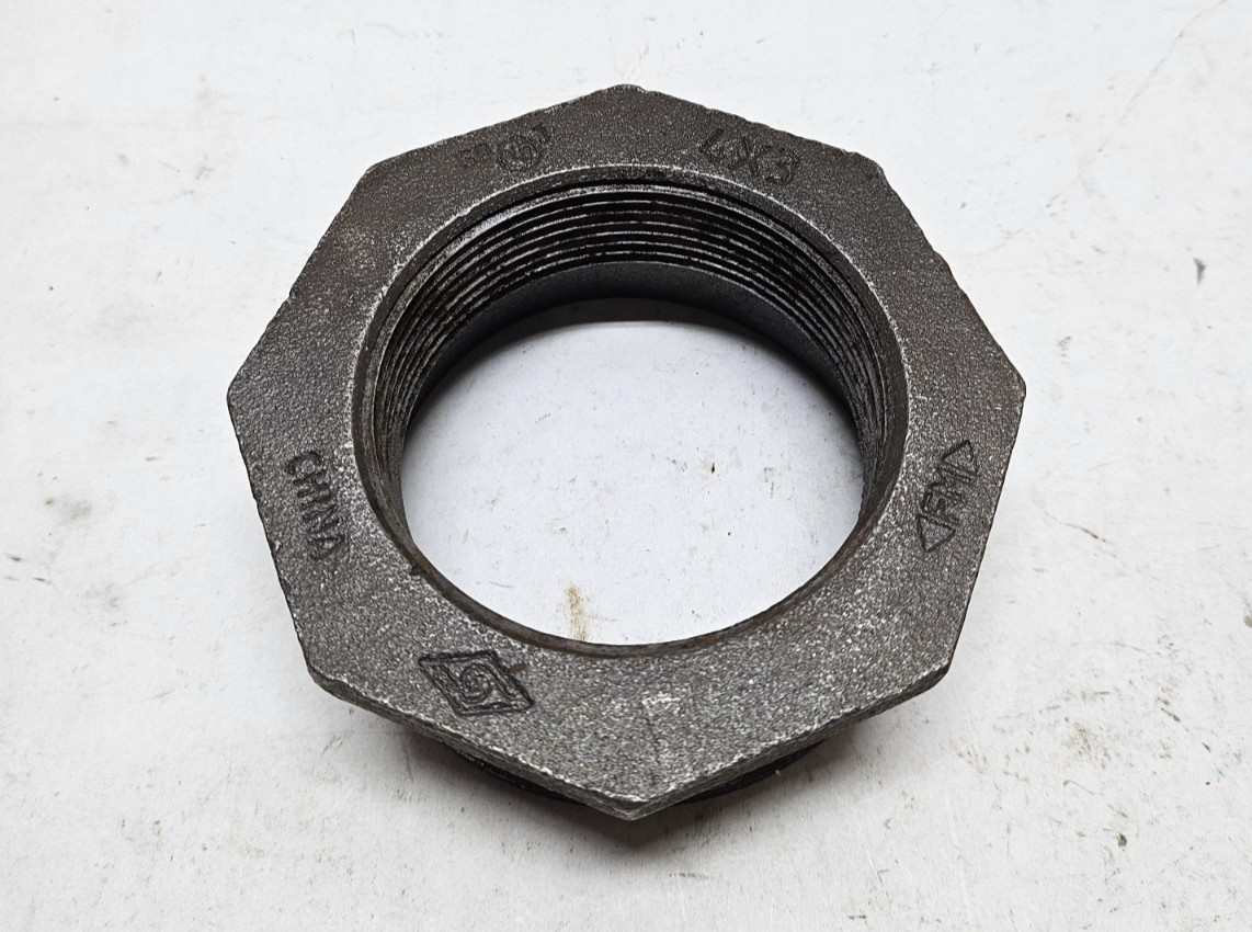 Black Malleable Iron Threaded Hex Bushing 4 MNPT x 3″ FNPT