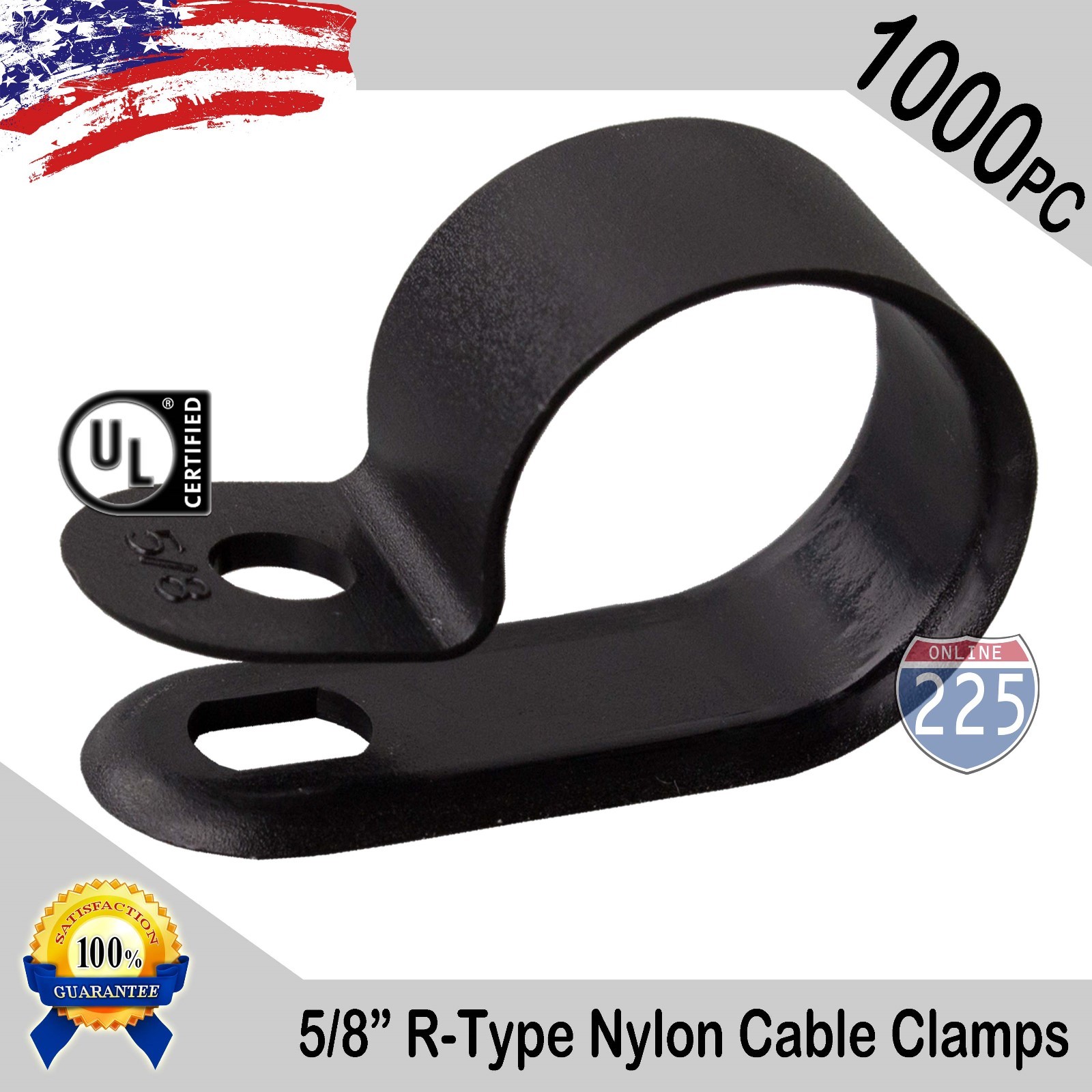 1000 PCS PACK 5/8″ Inch R-Type CABLE CLAMPS NYLON BLACK HOSE WIRE ELECTRICAL UV