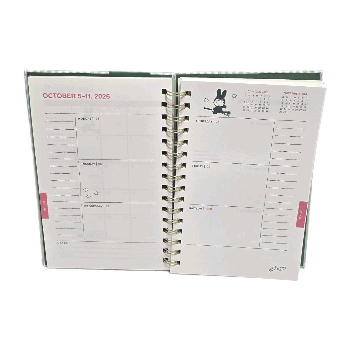 Miffy Green & White Weekly Planner: Aug 2026 – Dec 2027 New