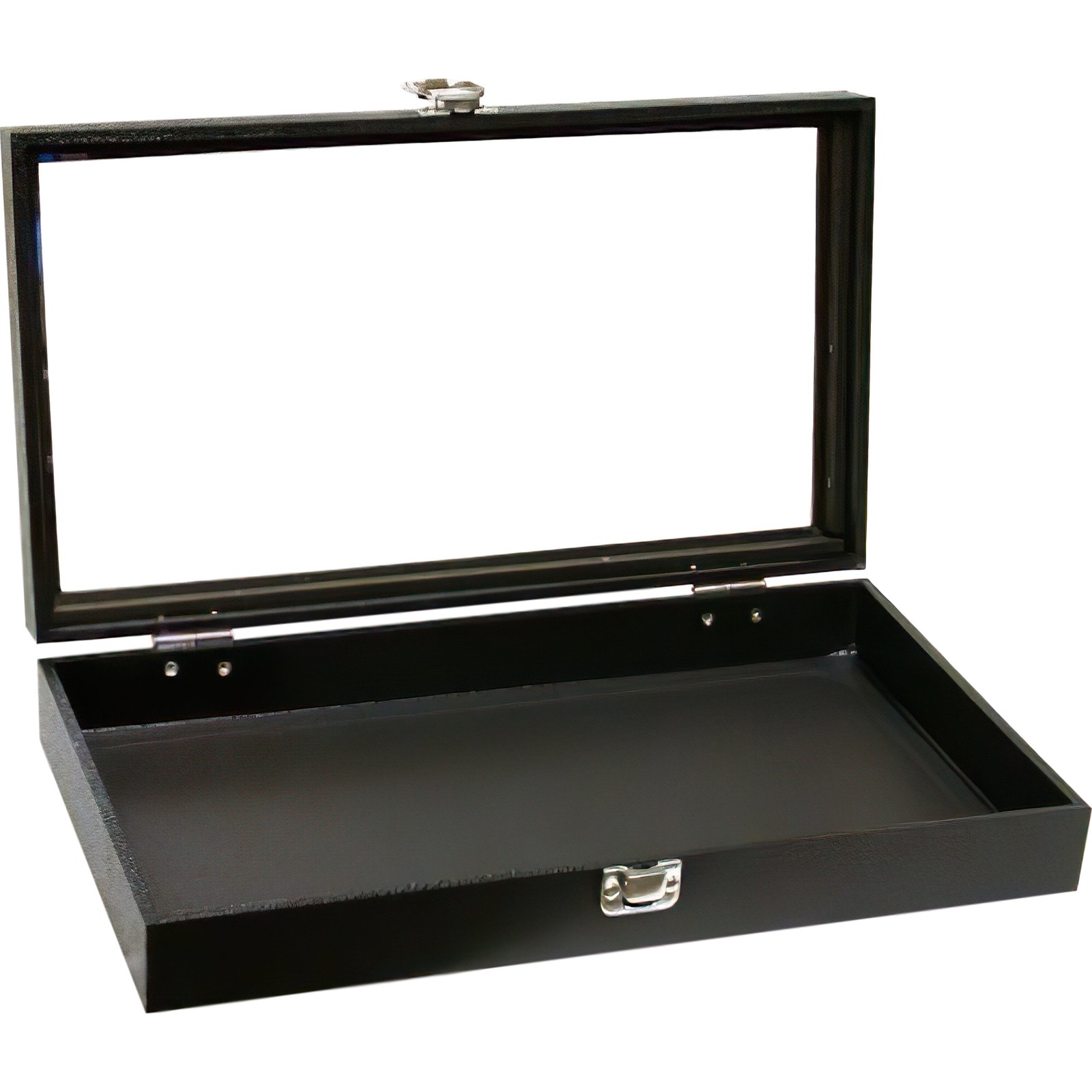 Black Glass-top Jewelry Case (Single metal latch) w/ Blue 72-slot Foam Insert