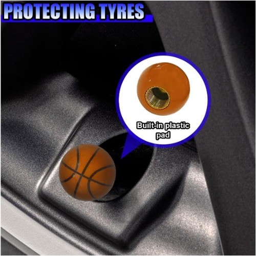 Basketball Style Tire Valve Stem Caps, 4-Pack Dust-Proof Uni Color: Basketball