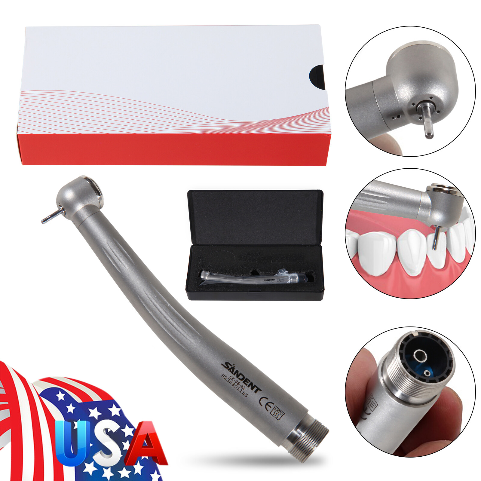 Dental High Speed Handpiece Ceramic Bearing Push Button 2 Holes Single Way Spray