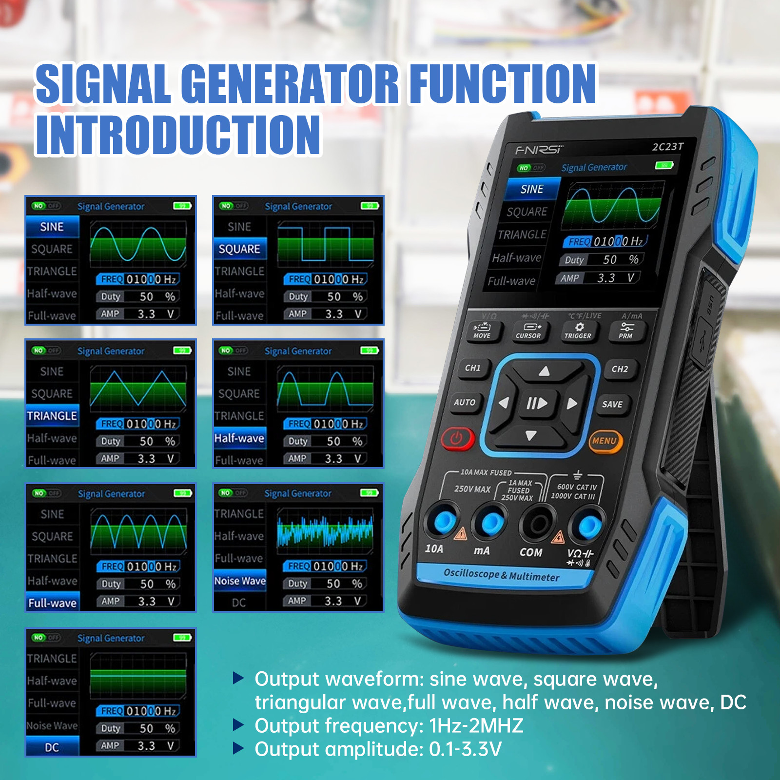 Portable FNIRSI 2C23T Handheld Digital Oscilloscope+Multimeter+Signal Generator