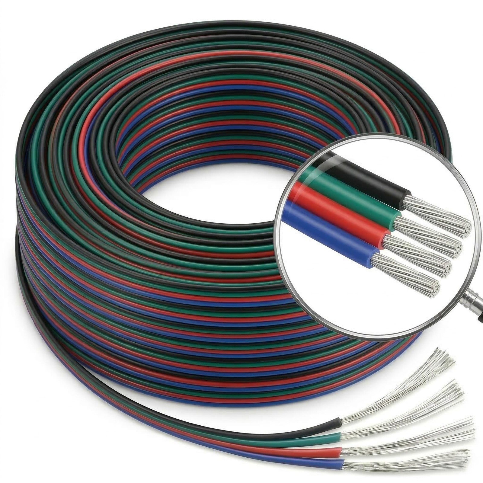 EvZ 22 AWG 4-Pin RGB LED Extension Wire (33ft/10M) 33ft / 10M, 4 Pin for