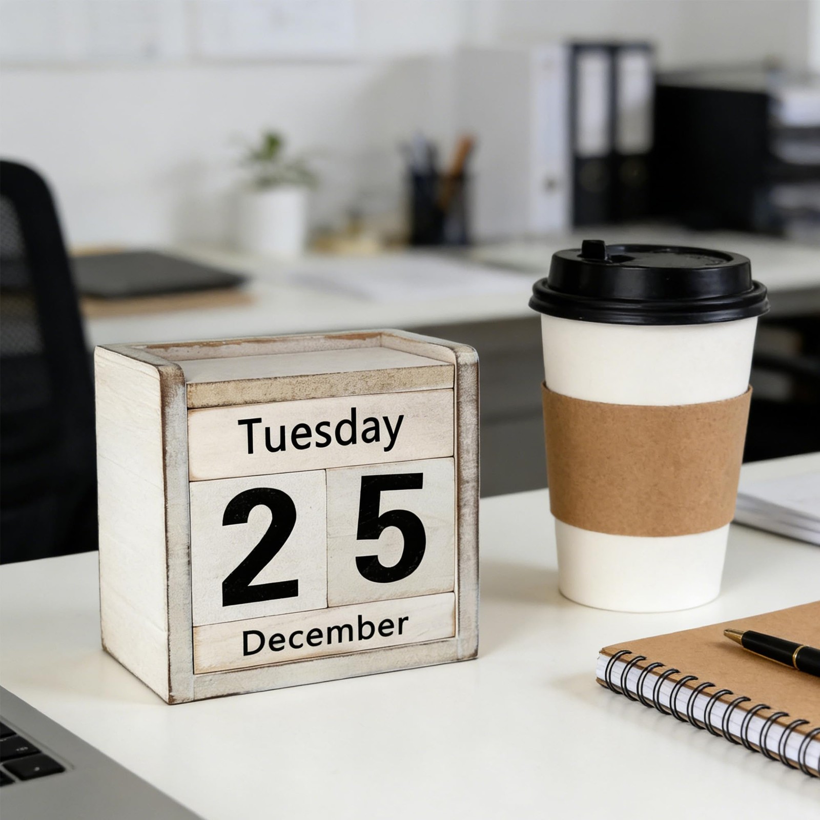 Wooden Perpetual Block Calendar Rustic Retro Desk Small, Style