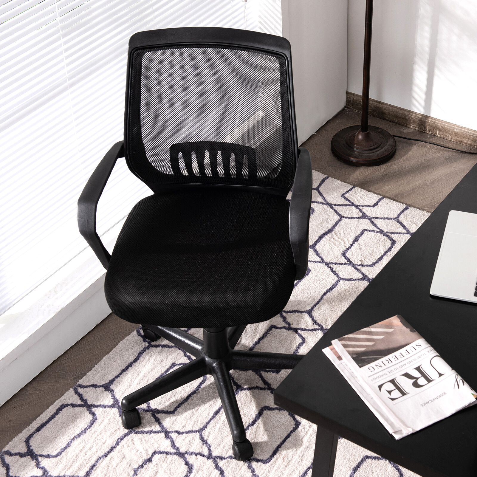Costway Mid-Back Mesh Chair Height Adjustable Executive Home Office Chair Black