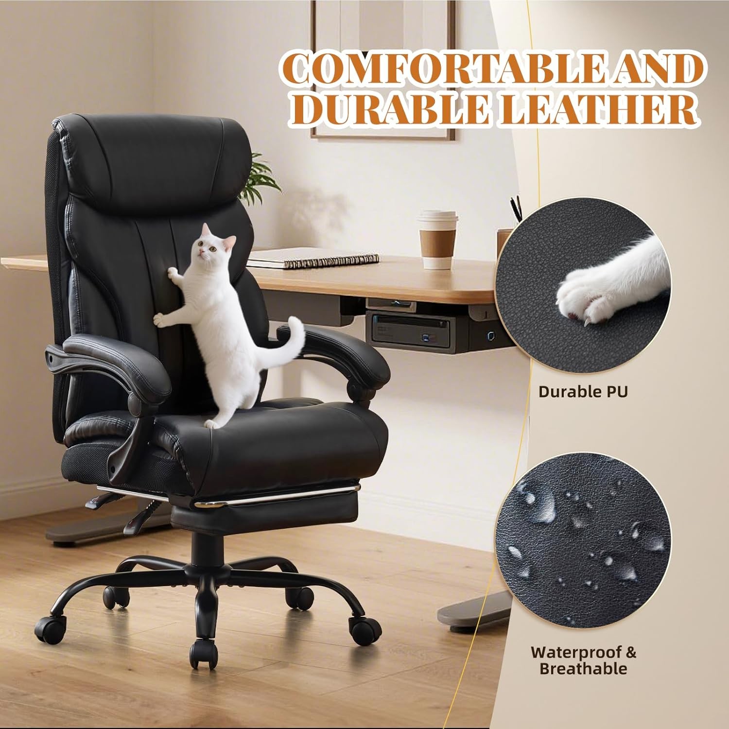 500lbs Big and Tall Office Chair with Footrest Wide Ergonomic Computer Chair