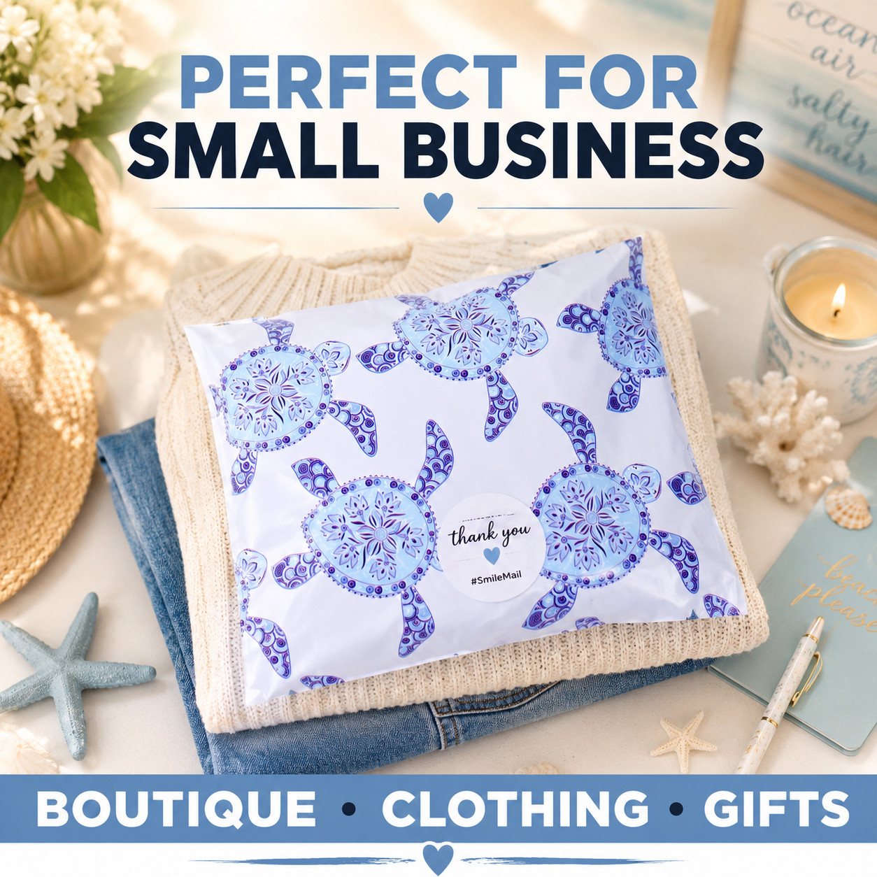 Turtle Poly Mailers 10×13 Designer Shipping Bags Self Seal Cute