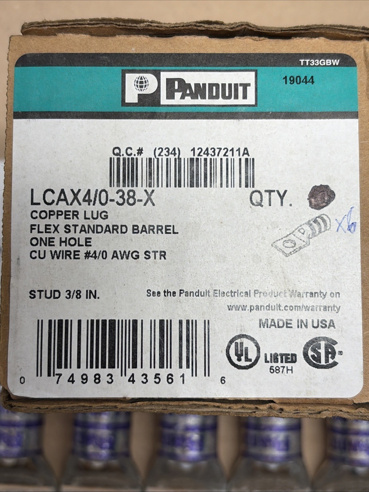 NEW [Qty-6] PANDUIT LCAX4/0-38-X Flex Copper Compression Lugs _Purple Die P54-15
