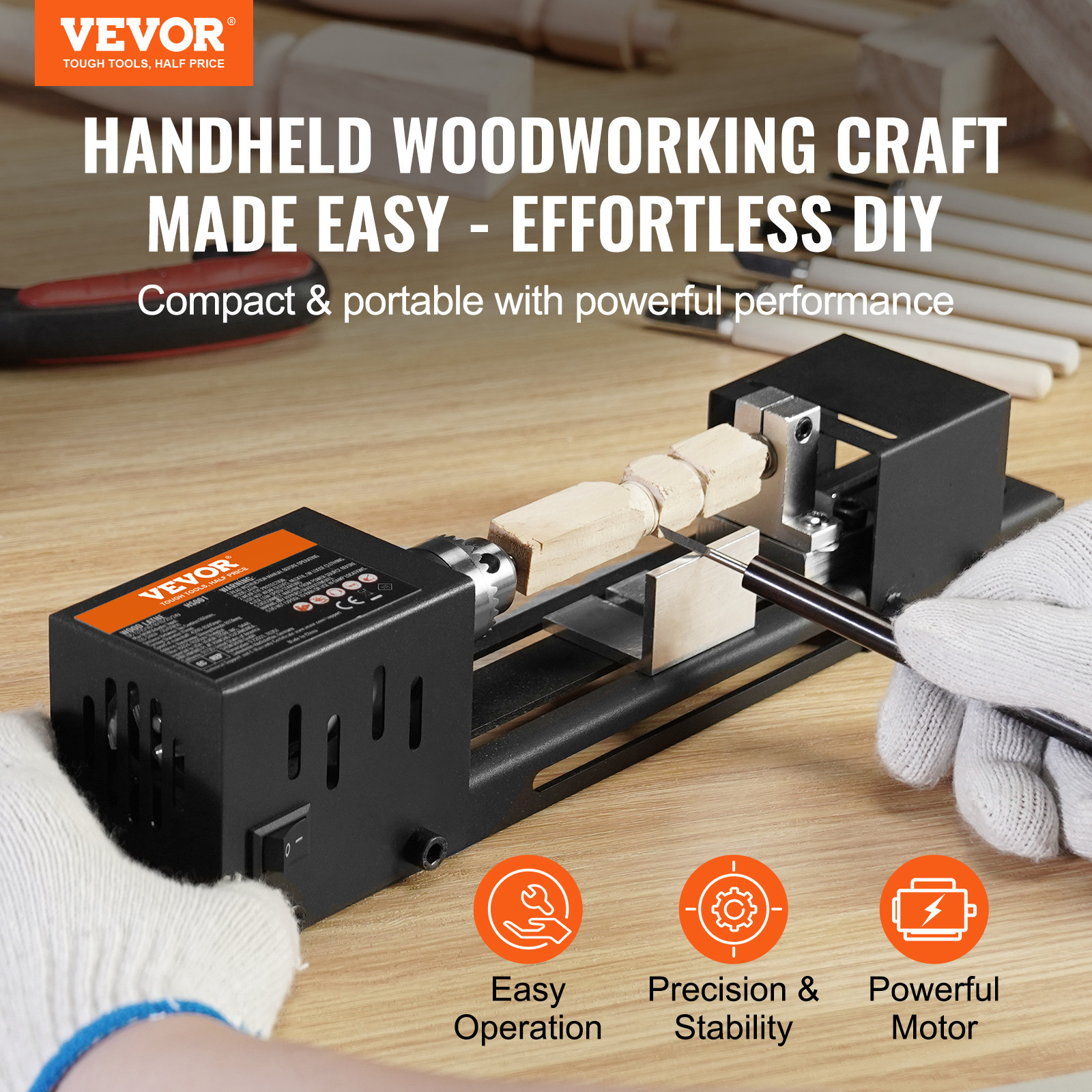 VEVOR Mini Lathe Machine 24V 96W Mini Wood Lathe Tools 2.76 in x 6.3 in 7 Speeds