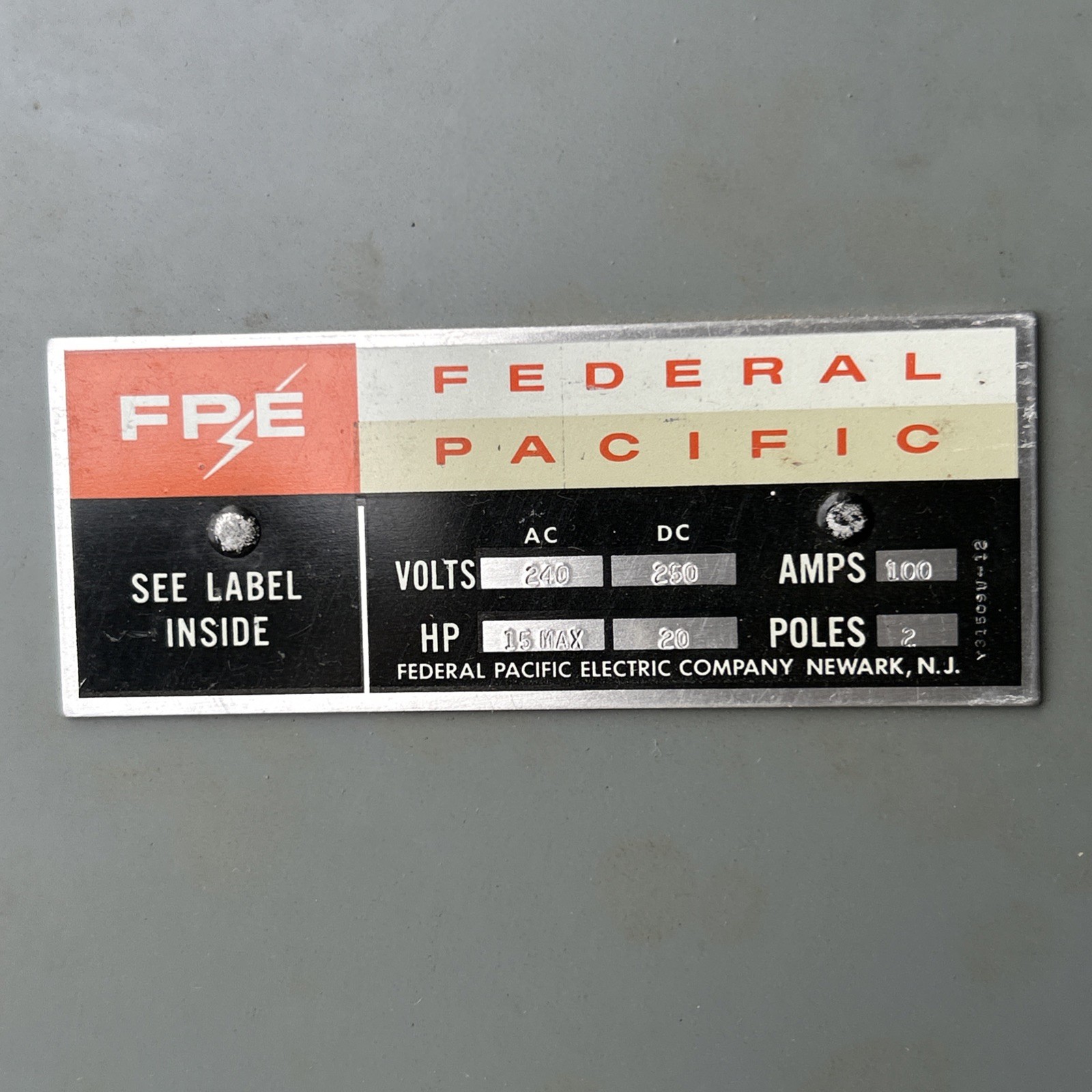 Vintage Federal Pacific Electric Enclosed Safety Switch Box Original Box Papers