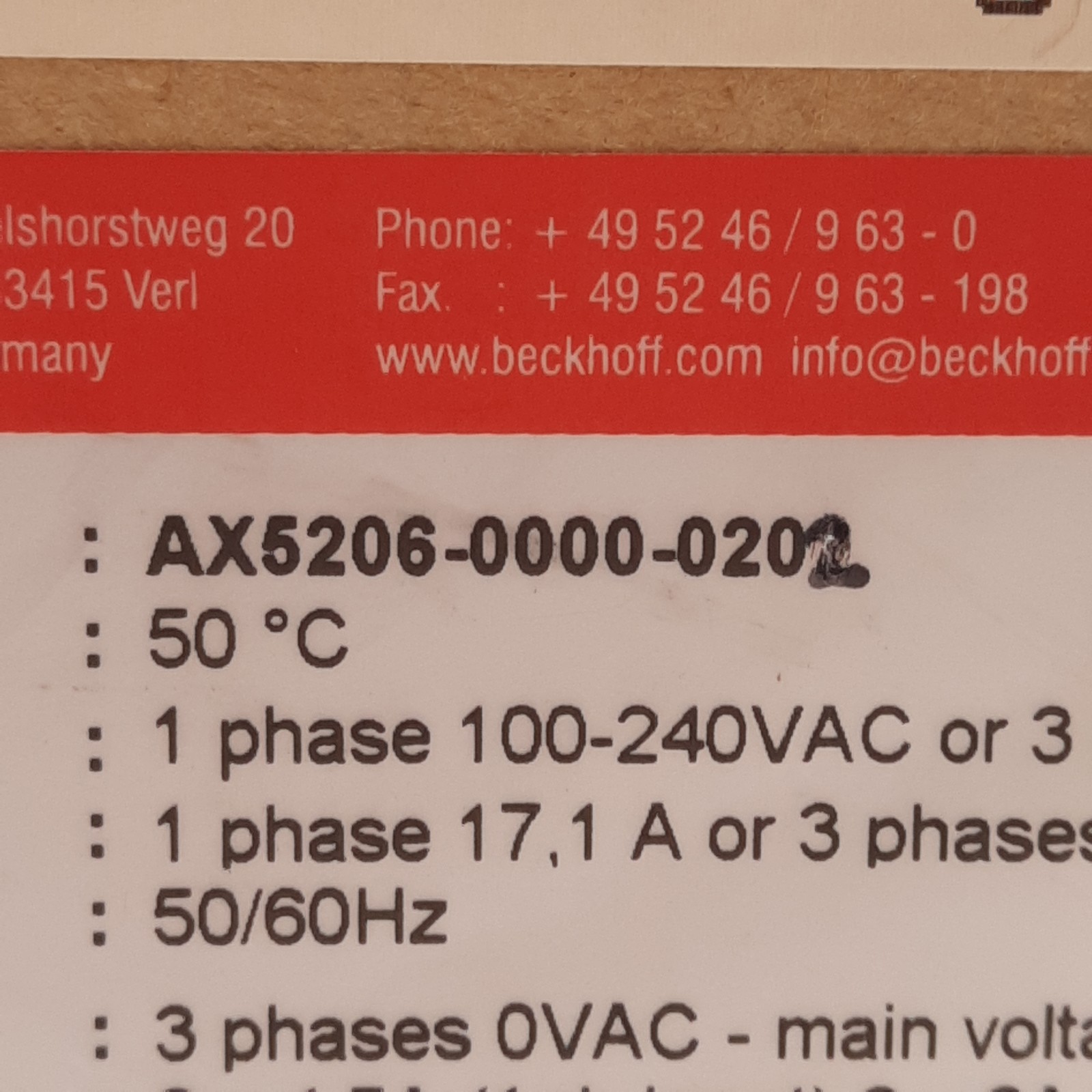 Beckhoff AX5206-0000-0202 Digital Compact Servo Drive, 2-Channel, 3PH 100-480VAC