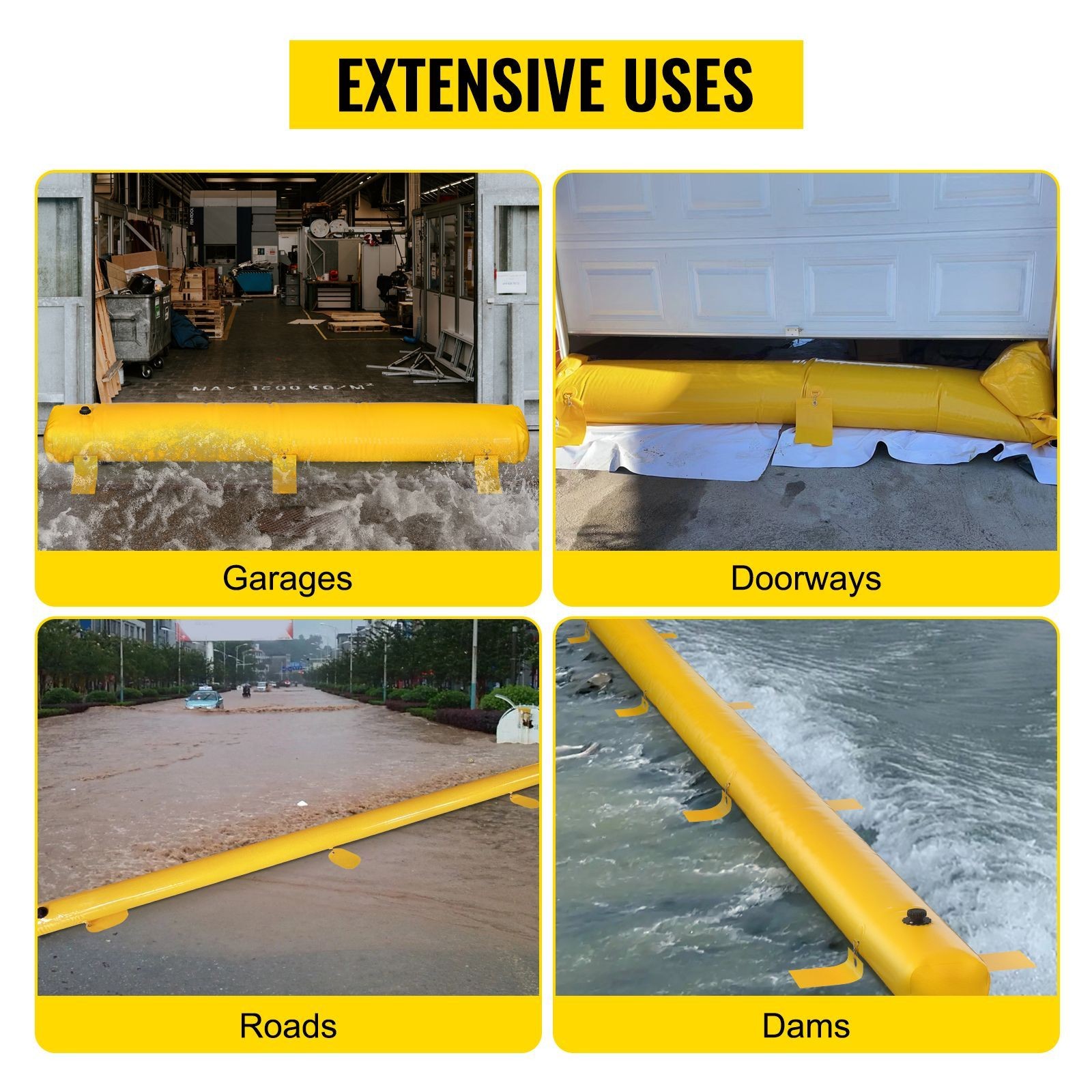Reusable PVC Flood Barrier: 24’L x 20″W x 12″H, Lightweight & Stackable