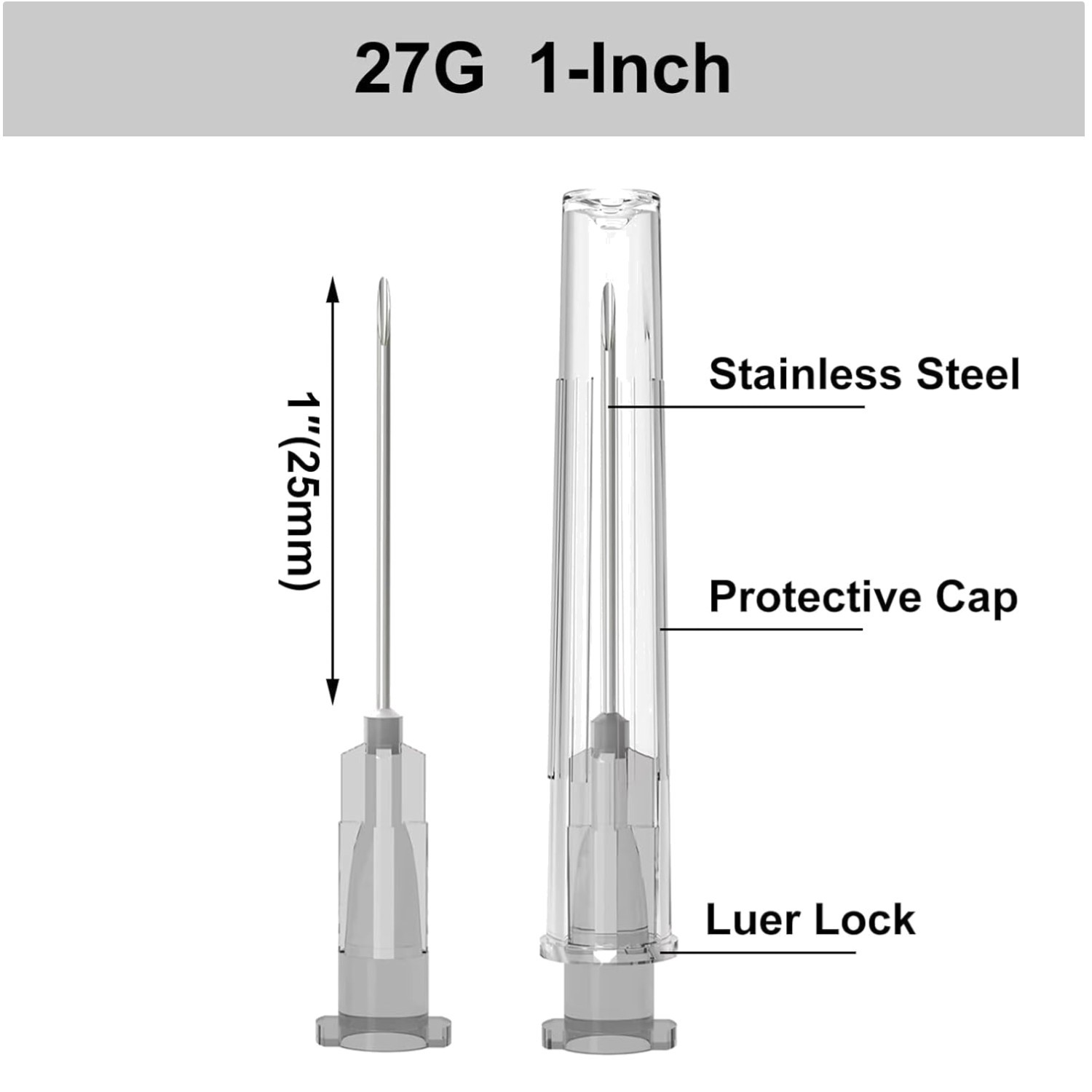 27 Gauge 1″ Hypodermic Needles – 100 Pack