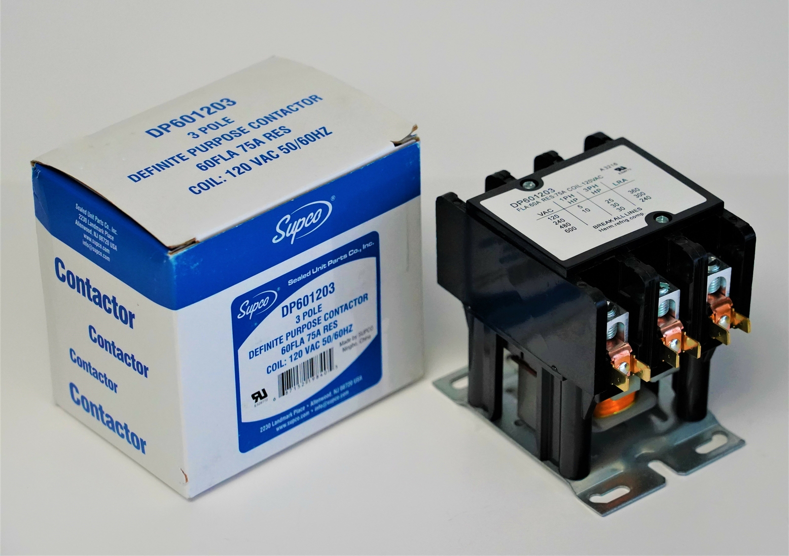 Supco DP601203 Contactor 60 FLA 75 RLA 120 Volts 3 Pole