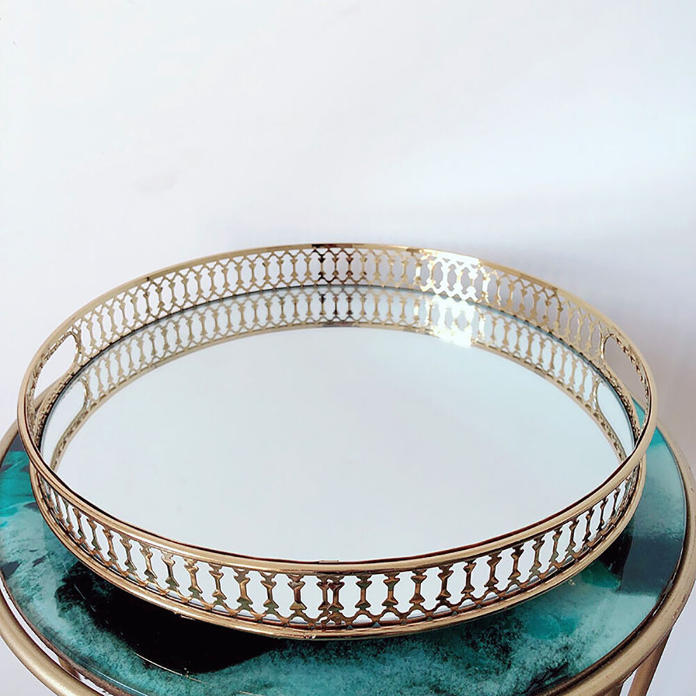 Round Tray Gold Tray Mirrored Decorative Tray For Home Office Living Room