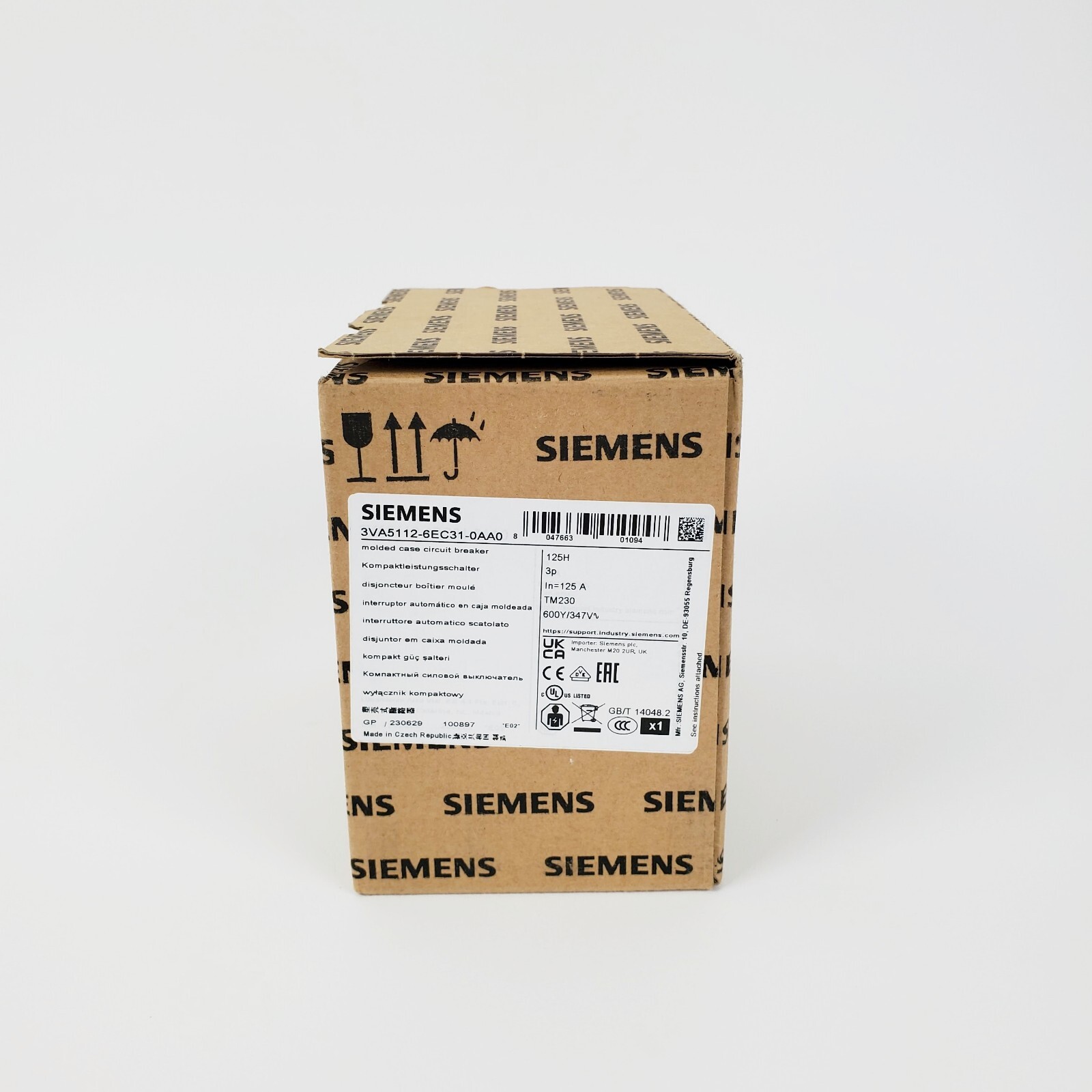 Siemens 3VA5112-6EC31-0AA0 3-Pole 125A Circuit Breaker , New!
