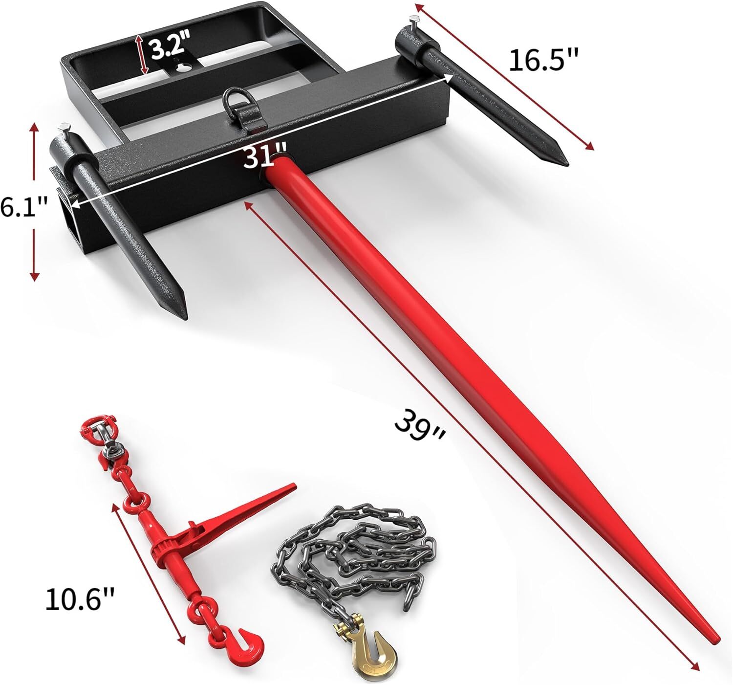 39″ Hay Spear Bale Spears Bucket Skid Steer Tractor Loader Attachment 2000 LBS