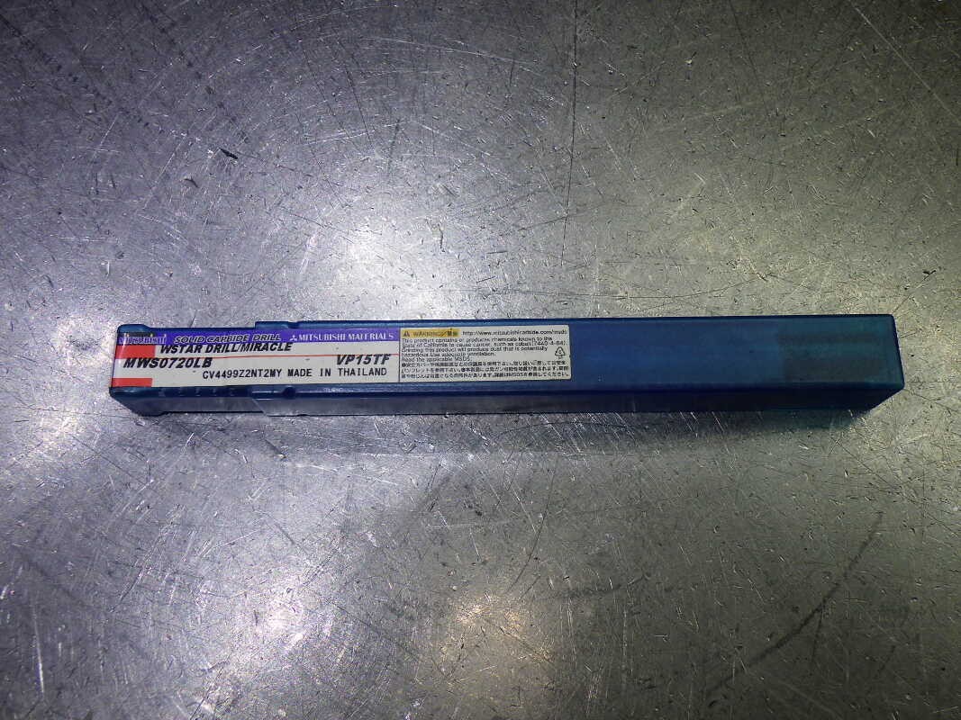Mitsubishi 7.2mm Coolant Thru 5xD Carbide Drill 8mm Shank MWS0720LB VP15TF (LOC3