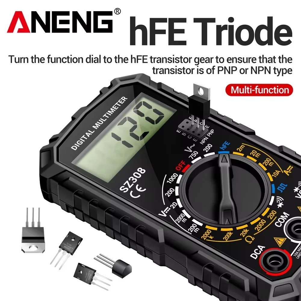 ANENG SZ308 Digital Multimeter 1999 Counts AC/DC Voltage & 10A Current HFE T