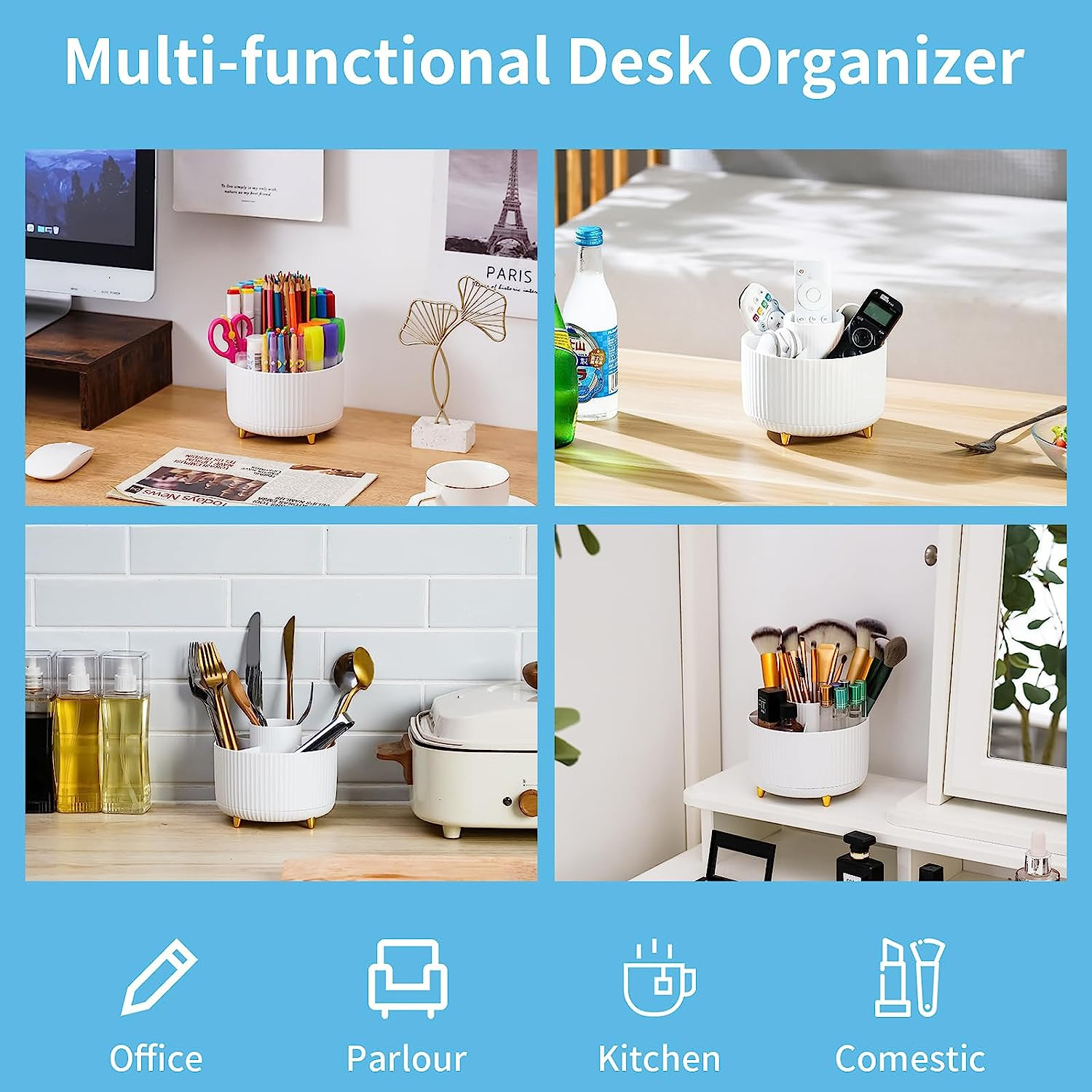 Desk Organizer, 360-Degree Rotating Pen Holder, Desk Organizers and Accessories