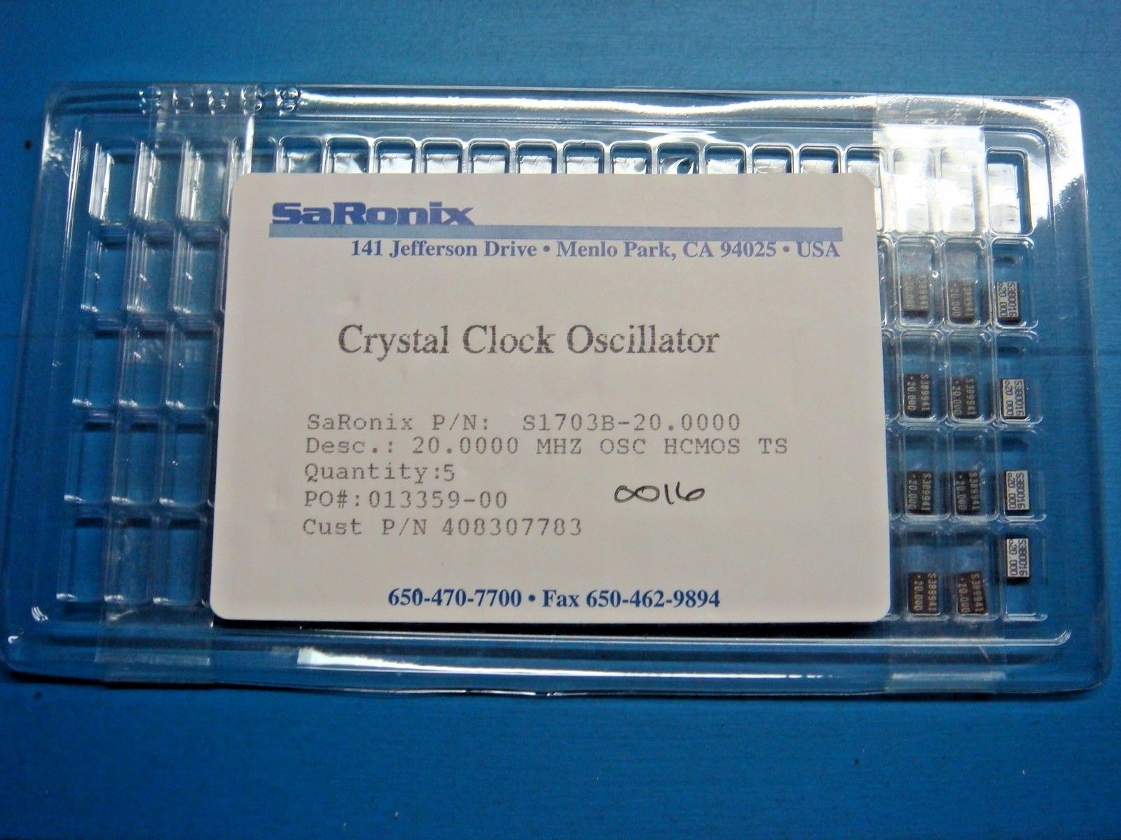 (5) SARONIX S1703B 20.0000 MHz 30pF CERAMIC SMD HCMOS TS CRYSTAL OSCILLATOR