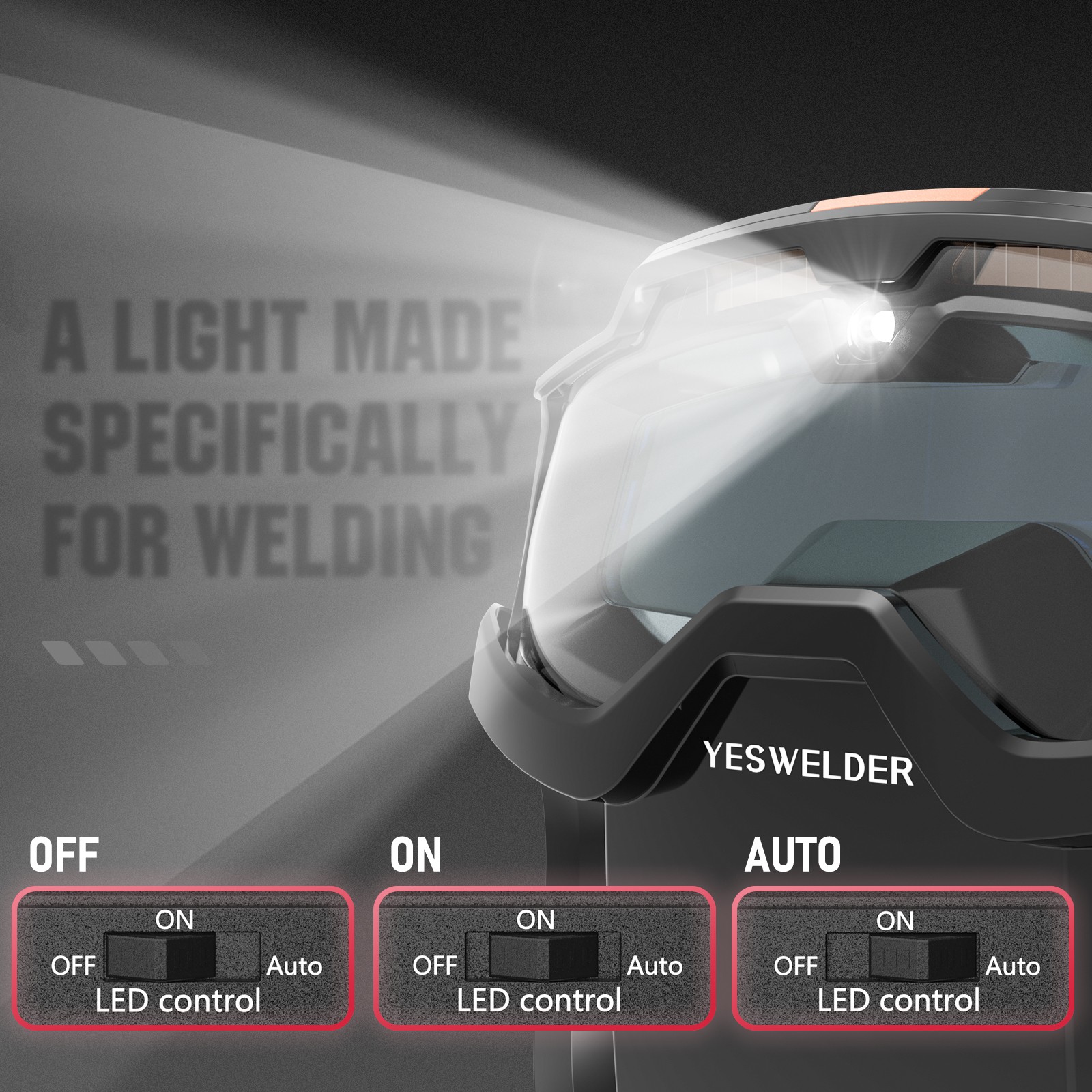 Auto Darkening Welding Goggles with LED Light & Type-C Charging, 4 Arc Sensors