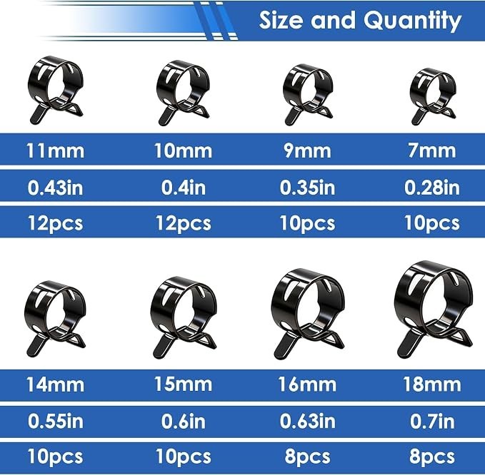 80 Spring Hose Clamps 7-18Mm Constant Tension for Fuel Line Vacuum Air Hose clip
