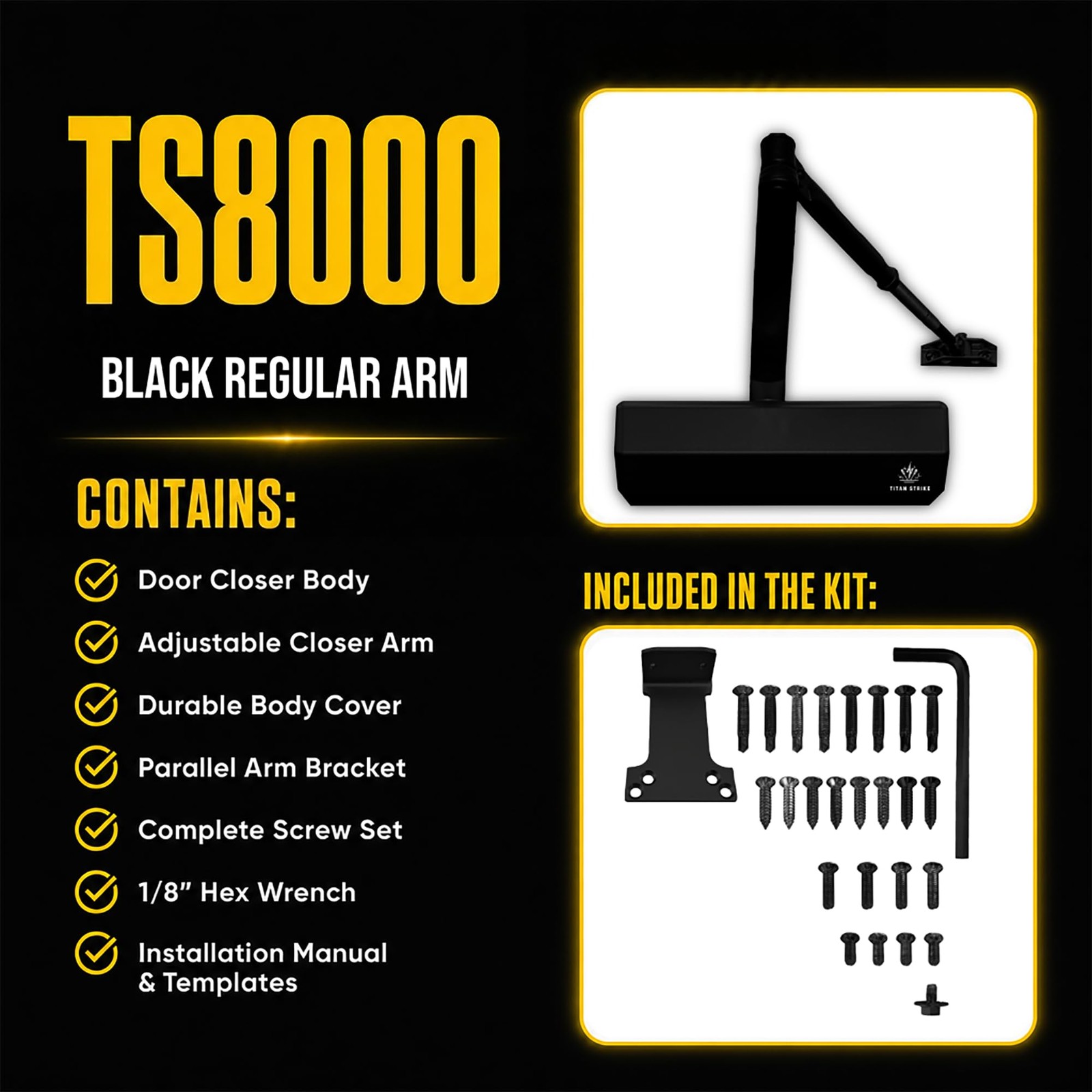 ** NEW TITAN STRIKE TS8000 Door Closer | Heavy Duty | Black | ANSI Grade 1