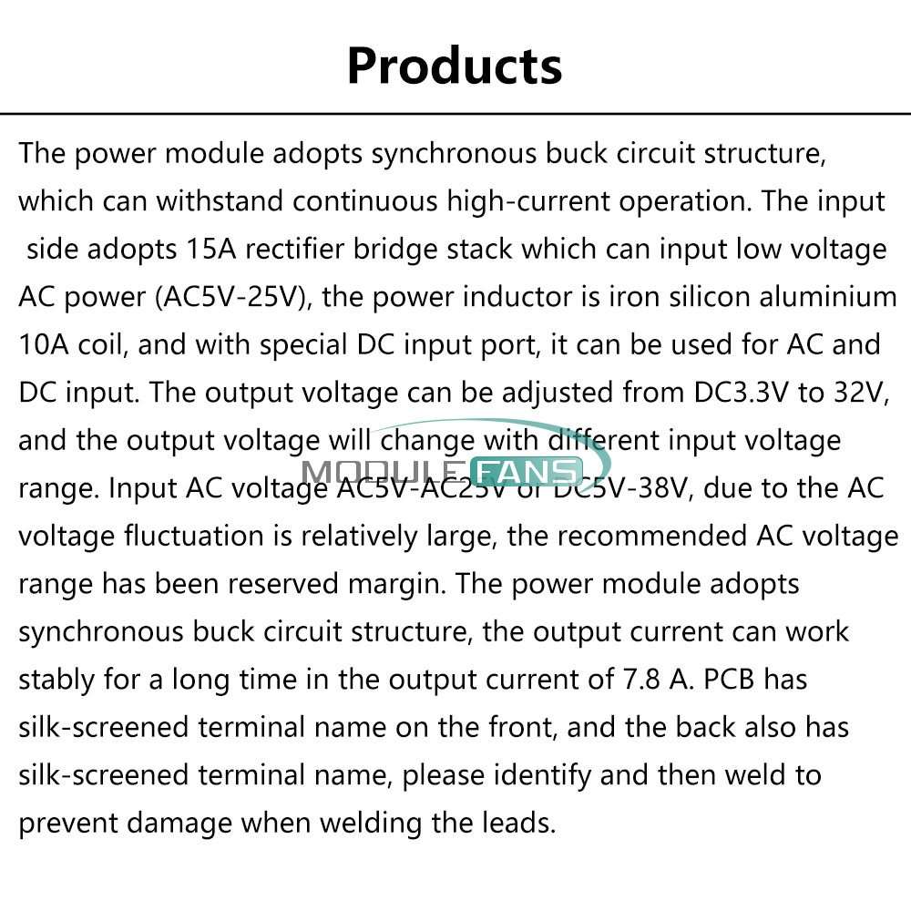 Buck Power Module Adjustable Voltage Regulator AC 5-25V/DC 8-38V To DC 3.3-32V