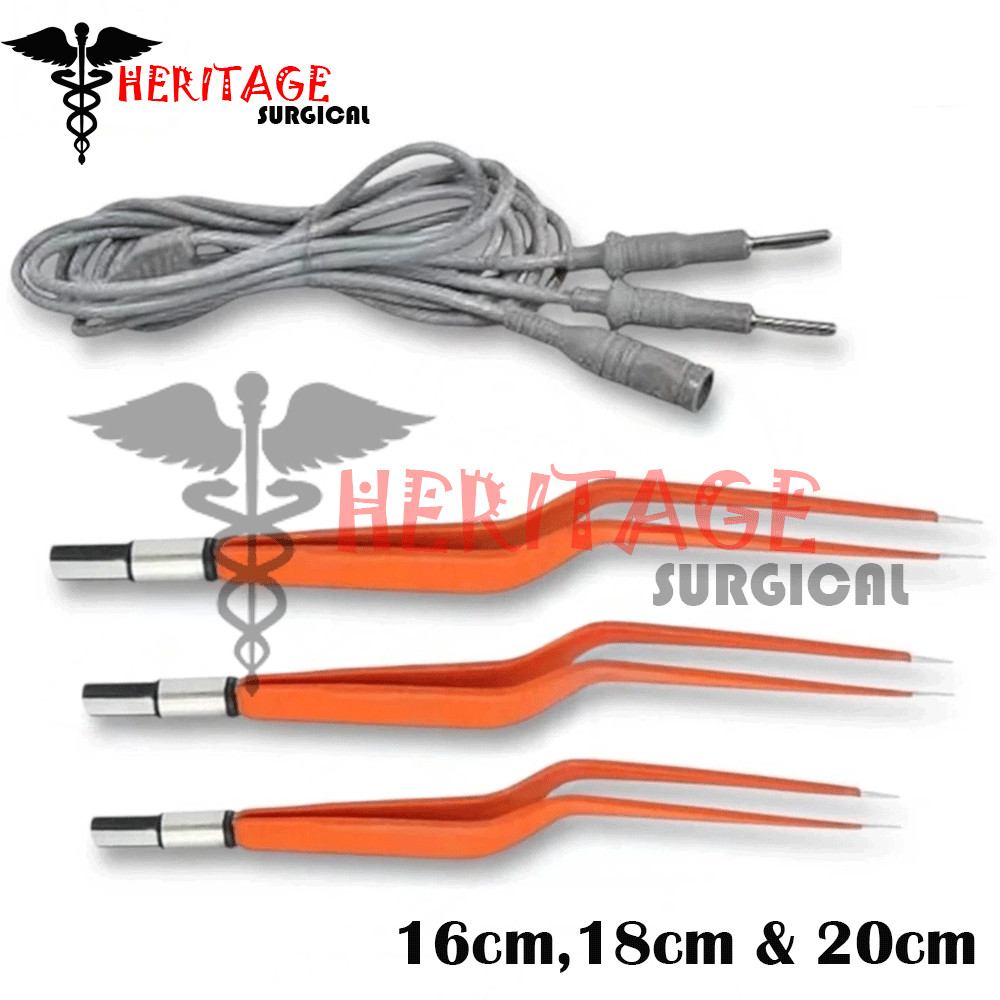 New Non-Stick Bayonet Bipolar Forceps 3 Pcs & 3mtr Cord Of A+ Quality