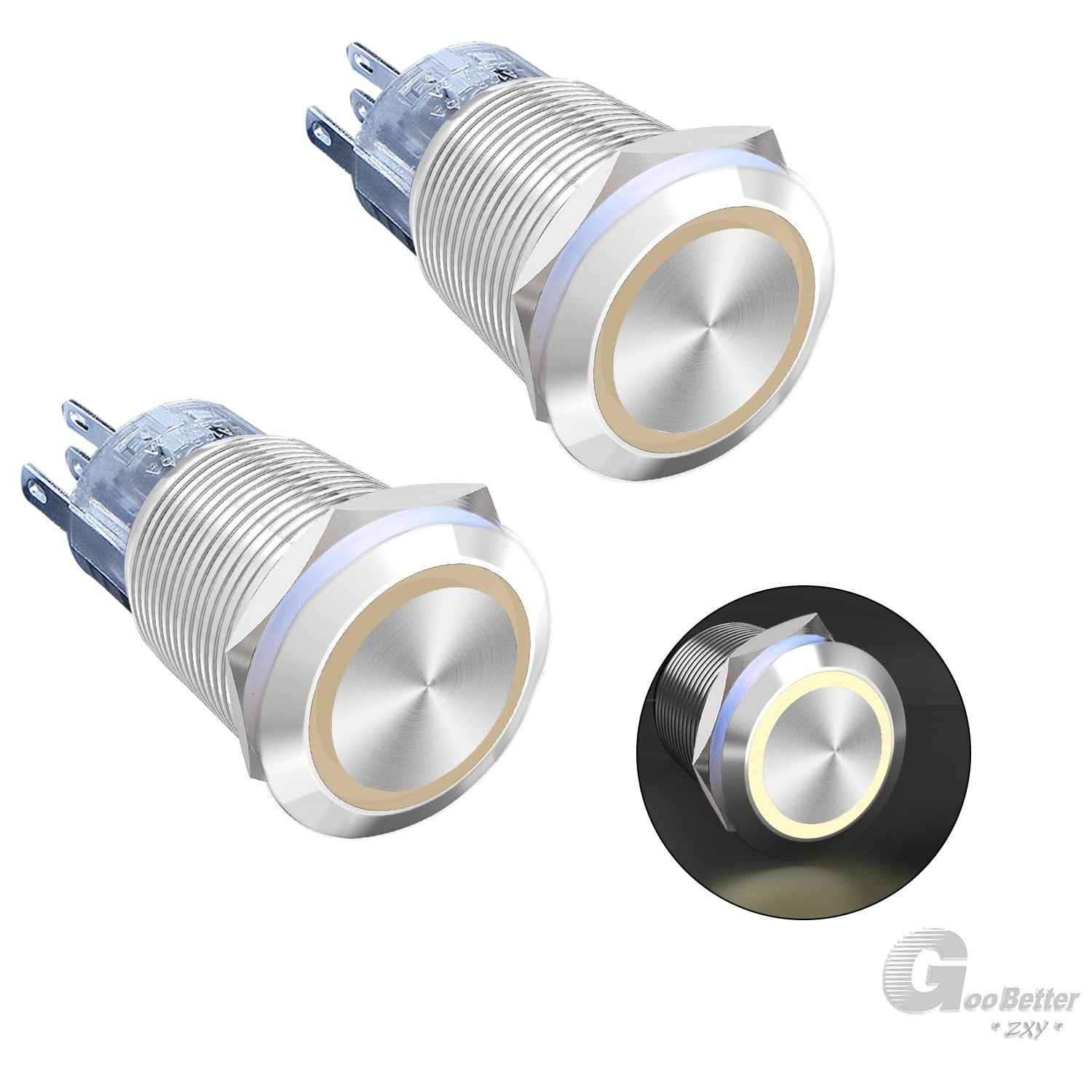 12mm LED ON OFF Waterproof Stainless Steel Latching Push Button Ring Switch