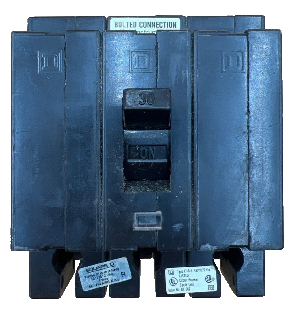 Square D EHB34030 Circuit Breaker 30A 3P 480V 3PH Bolt on 30 Amp 3 Pole Used