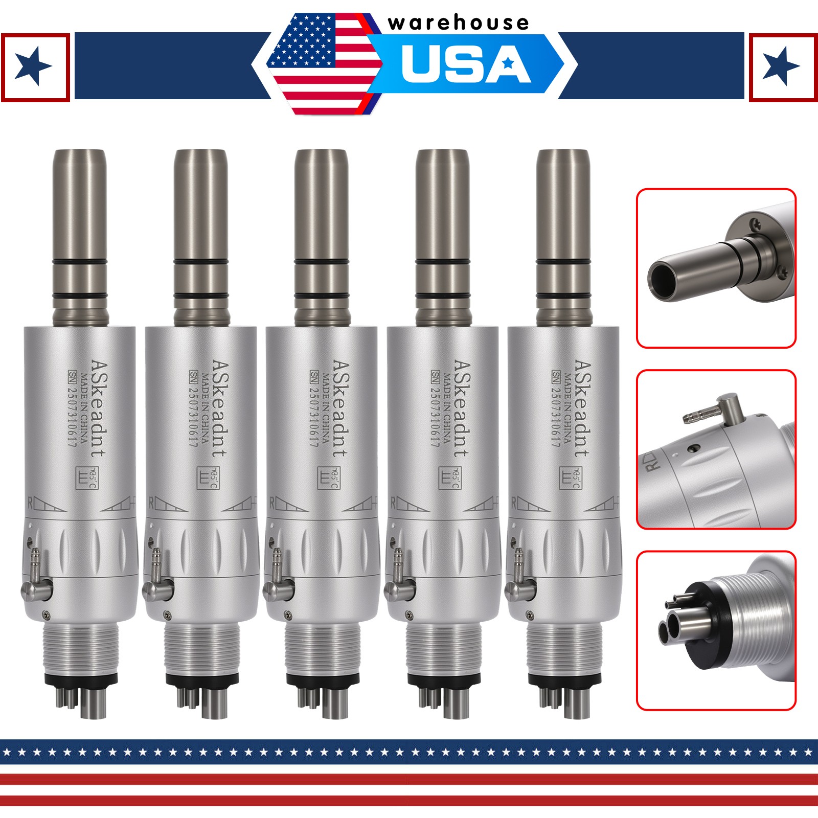 5X ASkeadnt Dental Slow Low Speed Handpiece Air Motor E-type 4 Holes AS Y