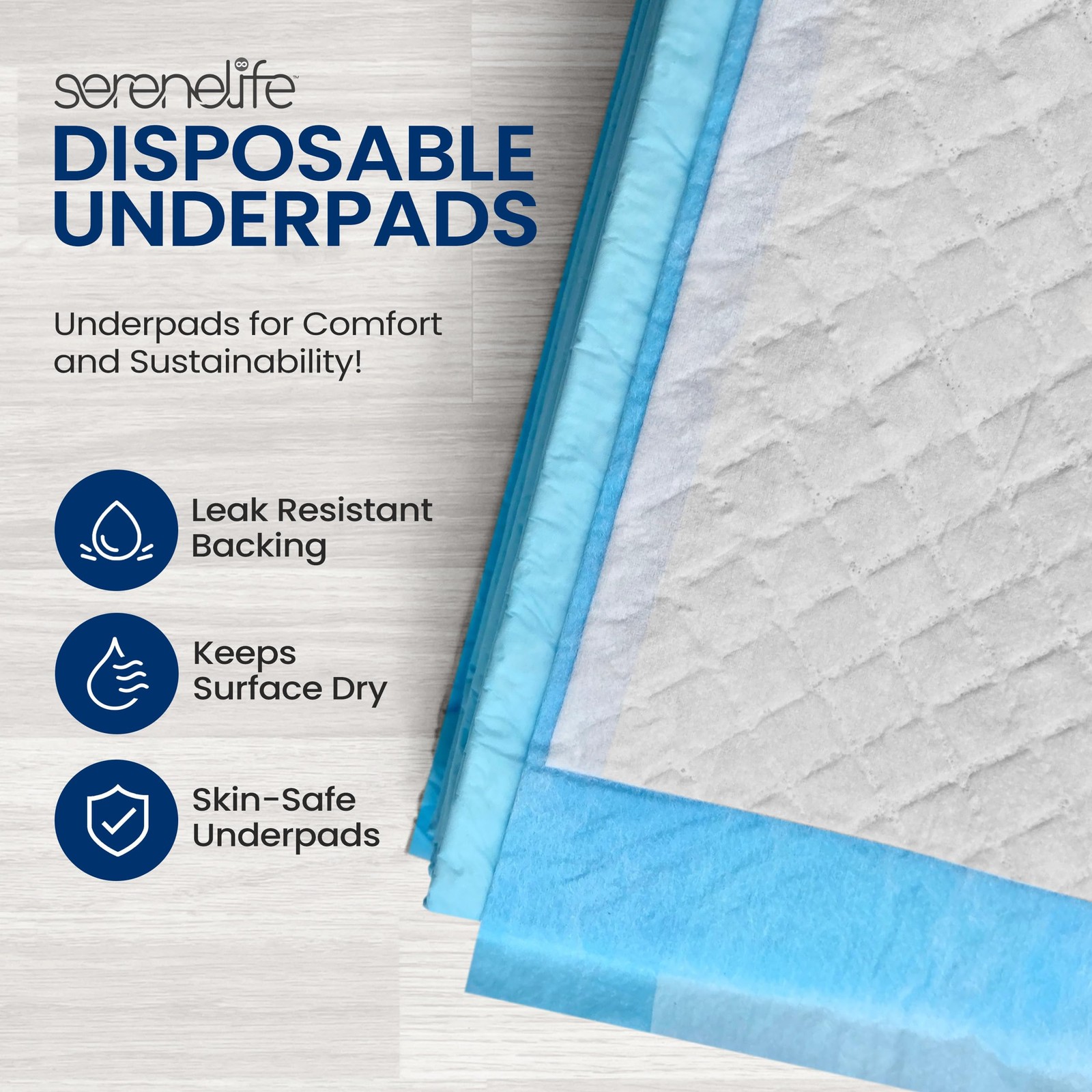 Serenelife Disposable Underpads 50 Count Incontinence Pads For Pets Babies Kids