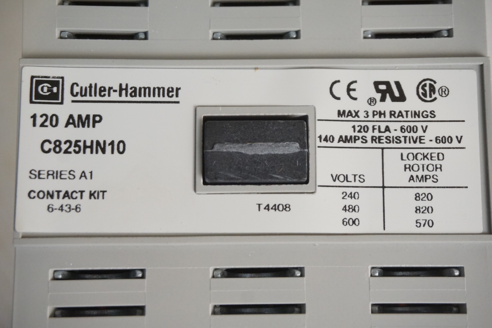 Cutler-Hammer C825HN10A 120A 3-Pole Open Definite Purpose Contactor Kit 120V