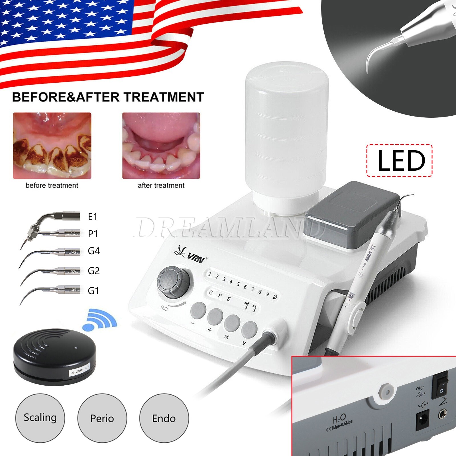 UPS VRN Dental Portable Ultrasonic Piezo Scaler A8 LED Detachable Handpiece