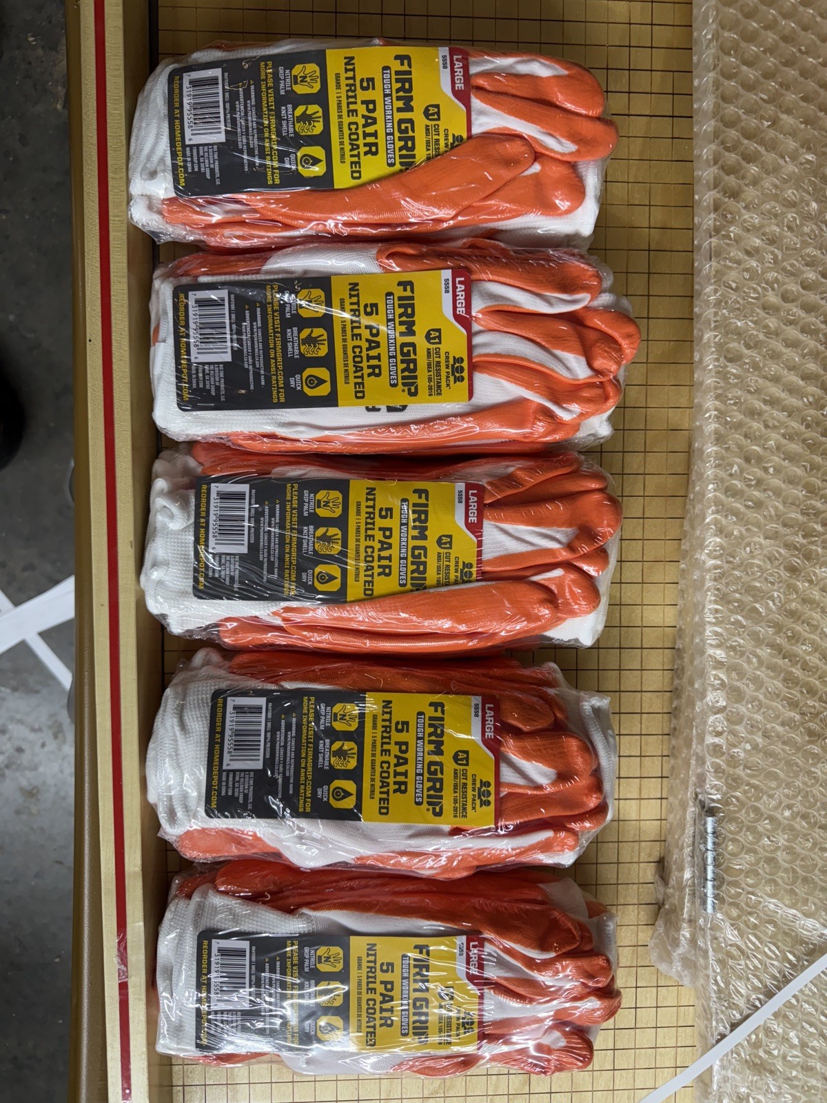 5 packs Firm Grip (25 pairs Total) Nitrile Coated Work Gloves Size Large – 5558