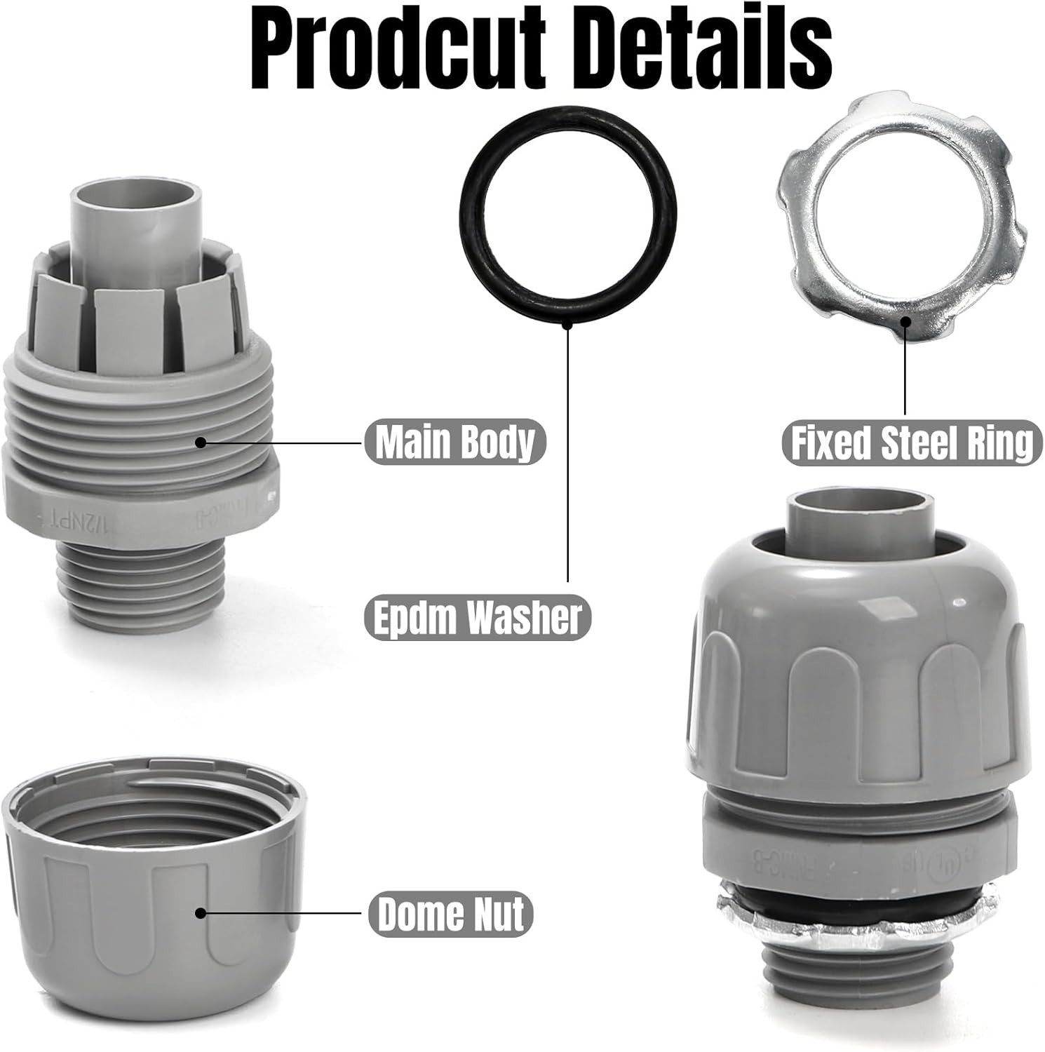 30 Pcs Conduit Connectors, 1/2 Inch PVC Electrical Liquid Tight Connector, 180 D