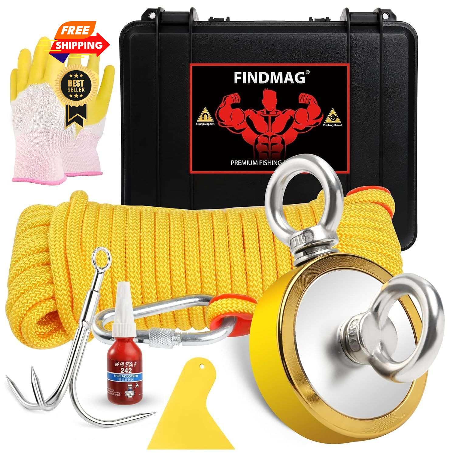FINDMAG Double Sided 1000 lbs 2.95 inches(75mm)-1000lb, Golden Hole