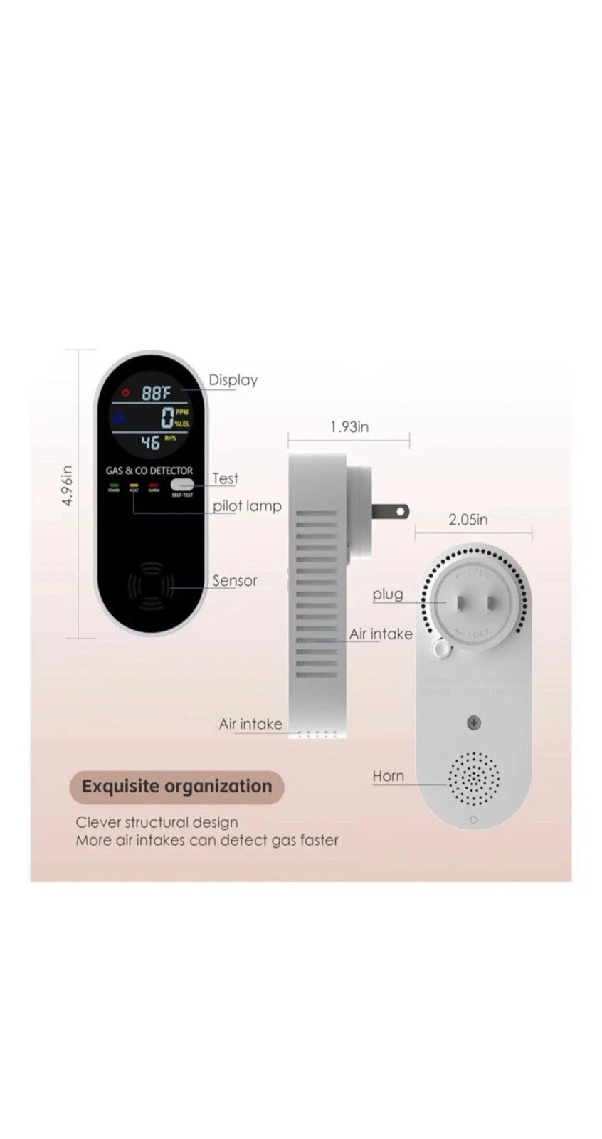 Carbon Monoxide & Gas Detector Alarm Plug-In CO Sensor HOME/RV 2 Pack KH158