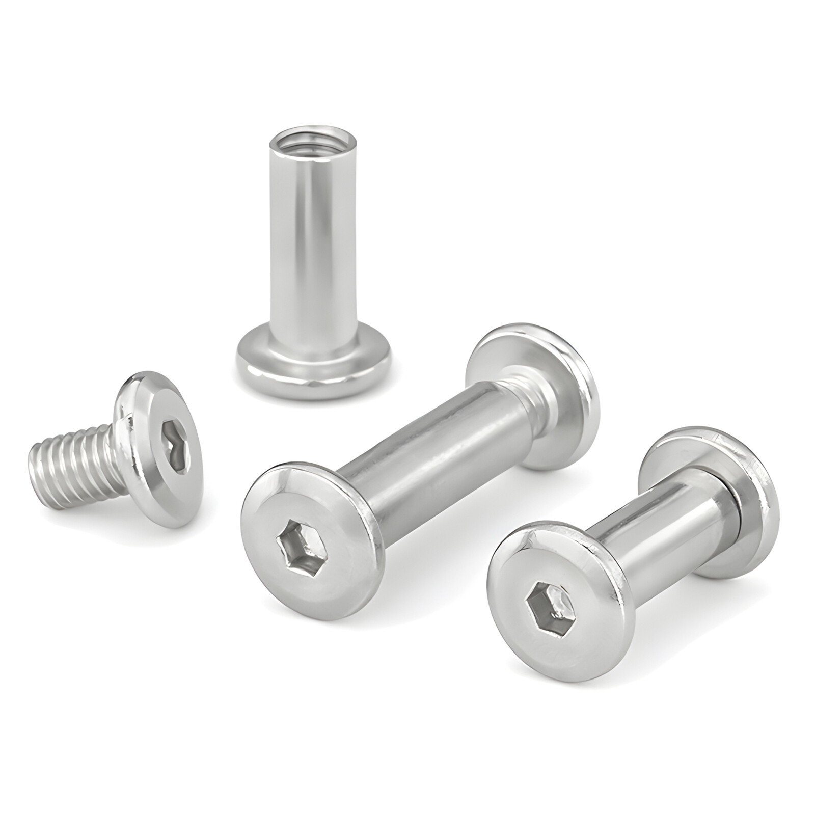 FURNITURE CONNECTOR BOLTS & CAP NUTS, FLAT HEAD ALLEN KEY SCREWS STAINLESS STEEL